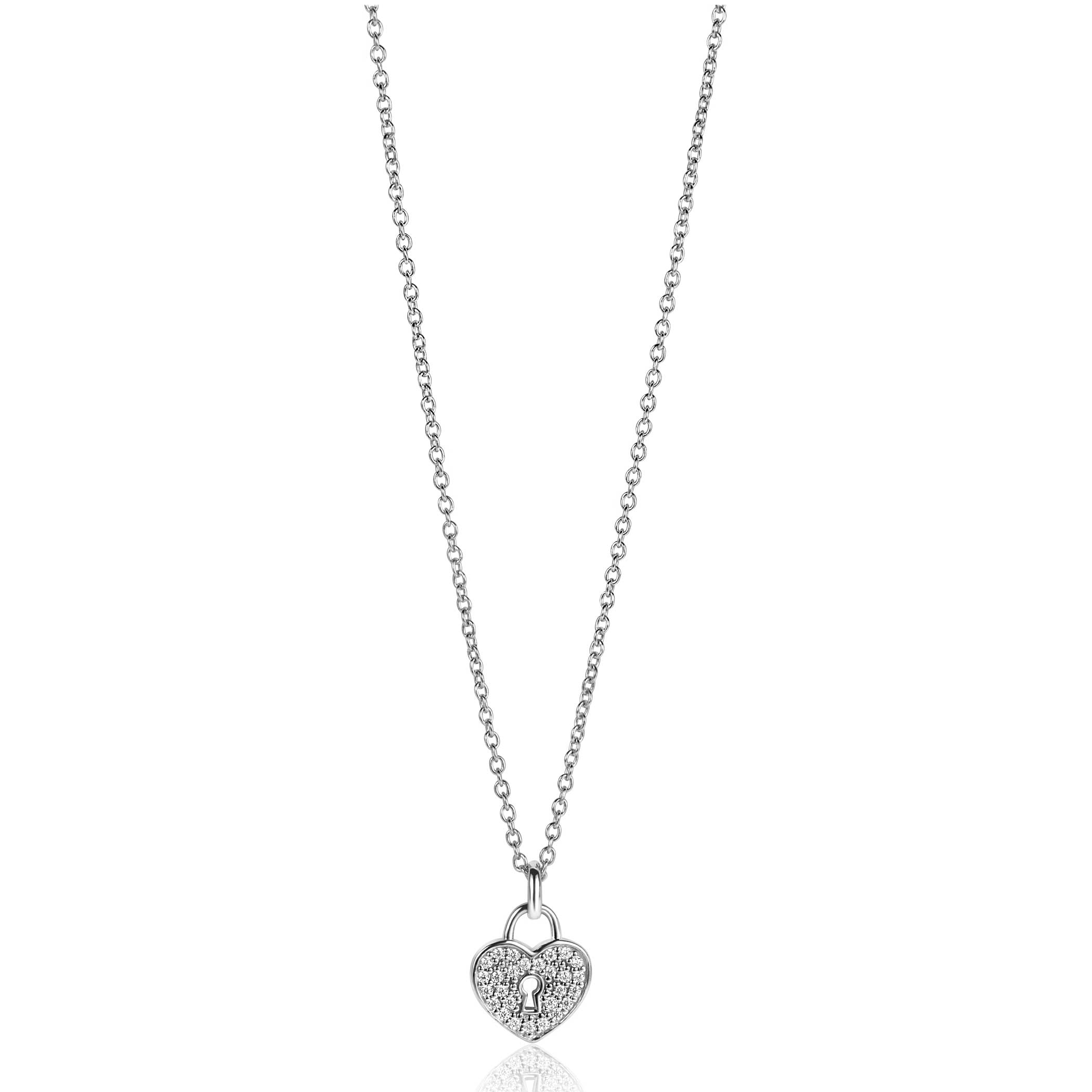 15mm ZINZI Sterling Silver Heart Pendant with Trendy Lock and White Zirconias ZIH2400 (excl. necklace)