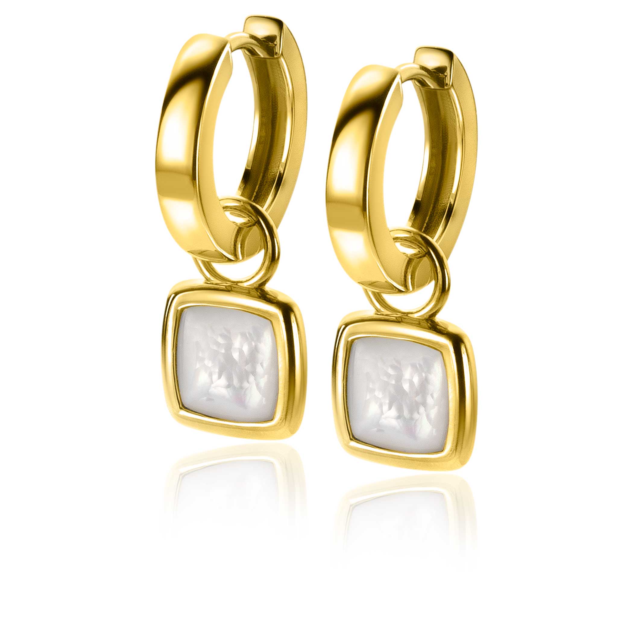 10mm ZINZI Gold Plated Sterling Silver Earrings Pendants Square Two-sided Black Onyx and White Mother-of-Pearl ZICH2257G (excl. hoop earrings)
