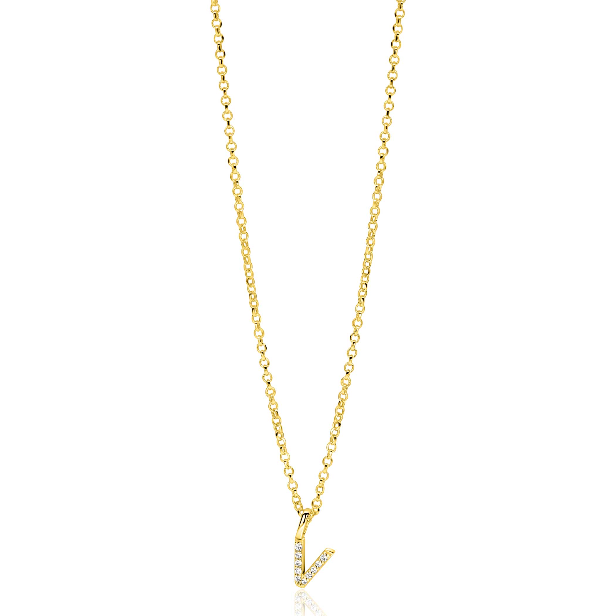 ZINZI zlv. hanger gg.verg.letter V bezet met zirconia's