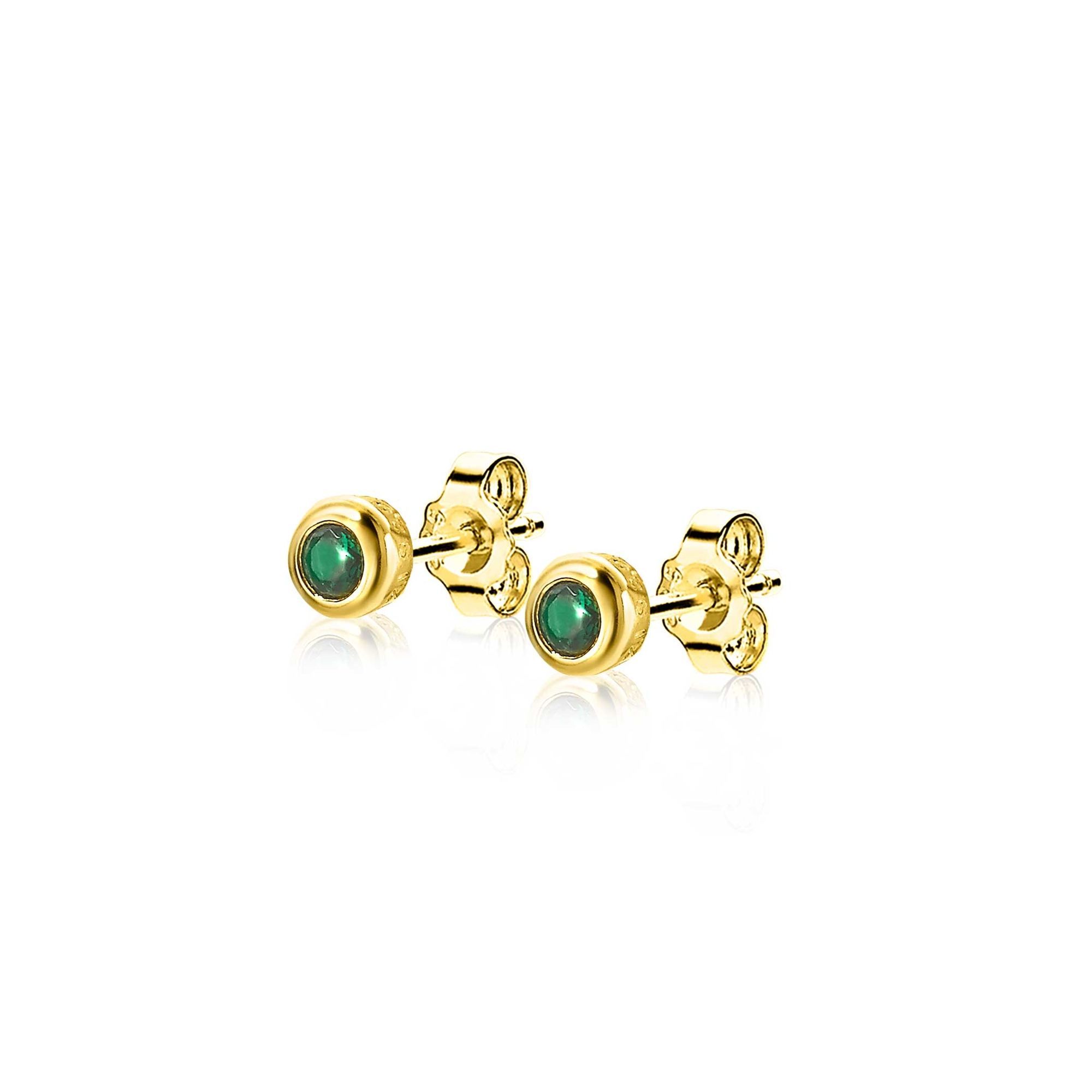 4mm ZINZI Gold Plated Sterling Silver Stud Earrings Round Green Color Stone ZIO1177GG
