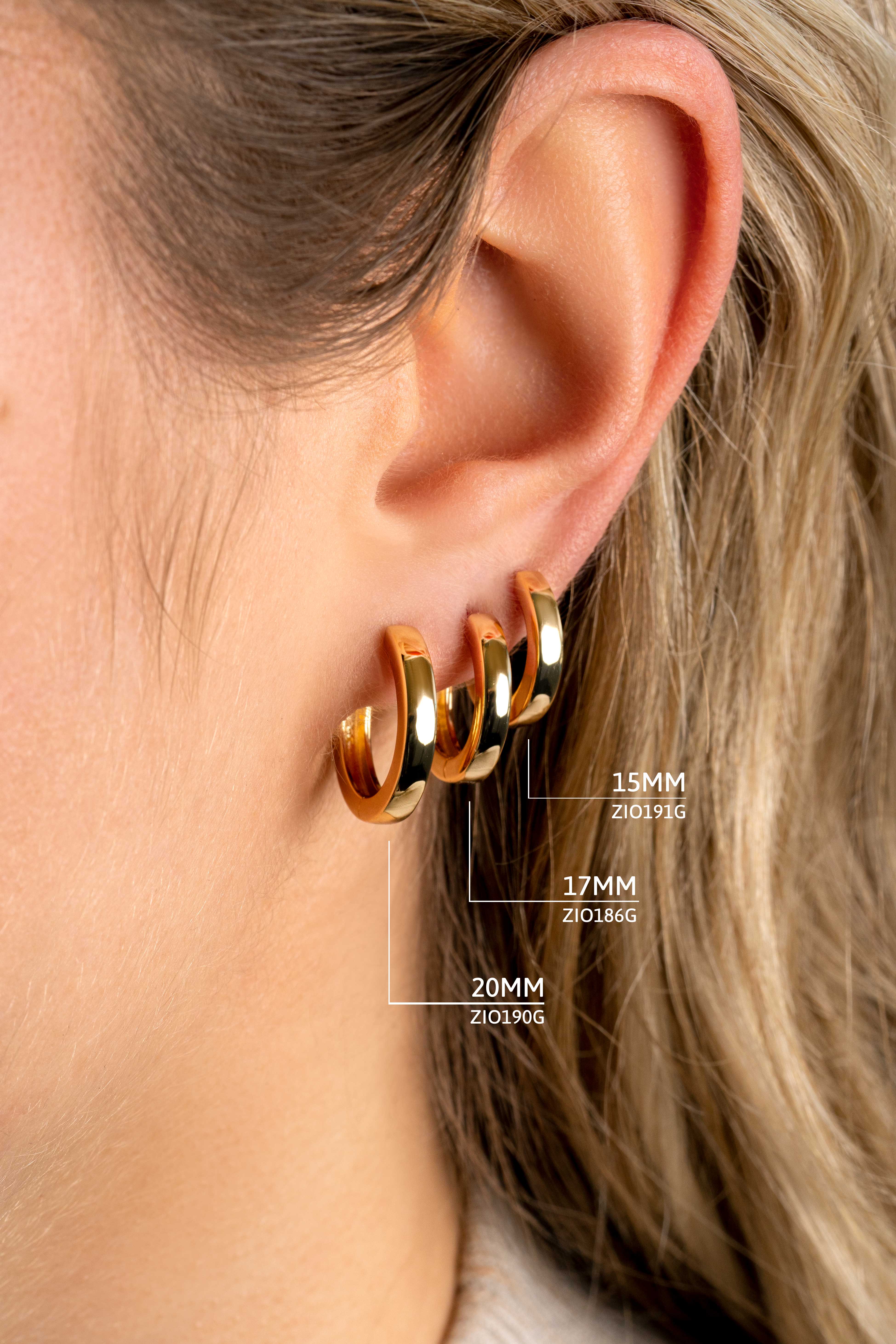 15mm ZINZI Gold Plated Sterling Silver Hoop Earrings width 3mm ZIO191G