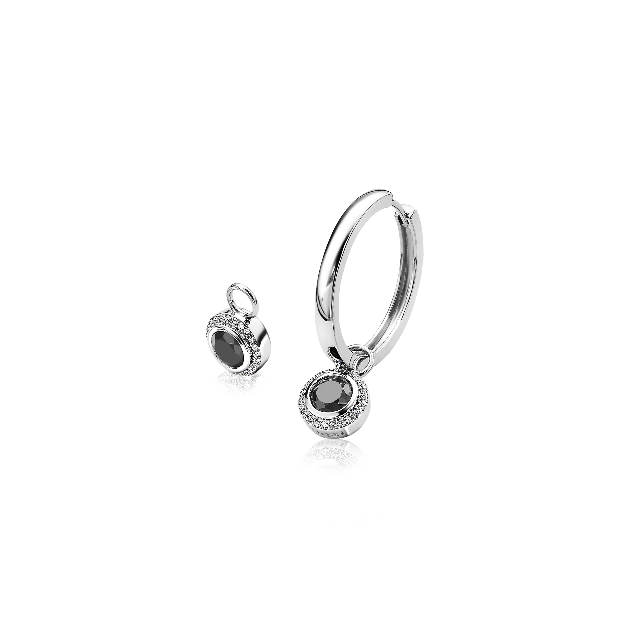 ZINZI Sterling Silver Earrings Pendants Round Black ZICH1244Z (excl. hoop earrings)