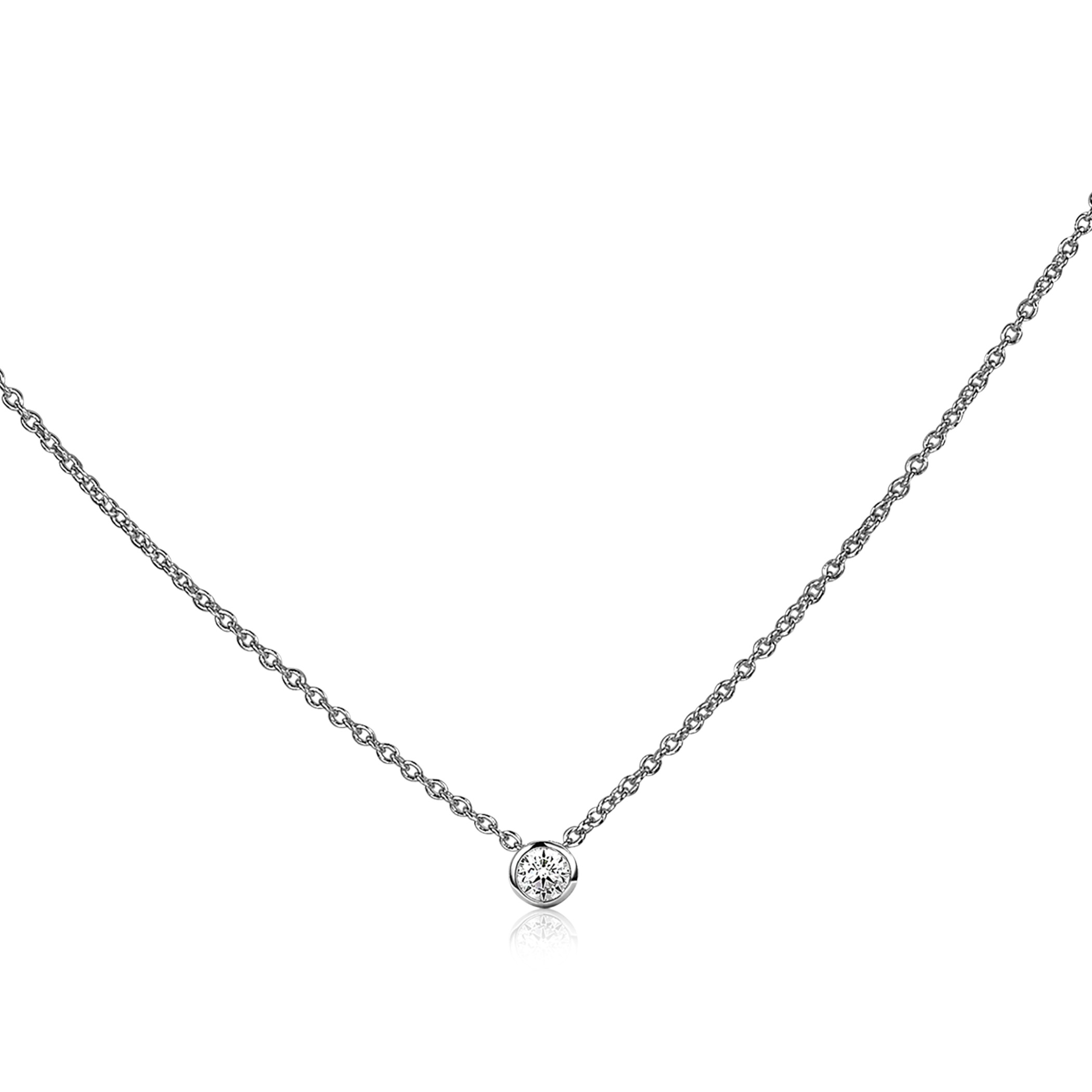 ZINZI Sterling Silver Necklace Round Setting with White Zirconia 40-43cm ZIC1393