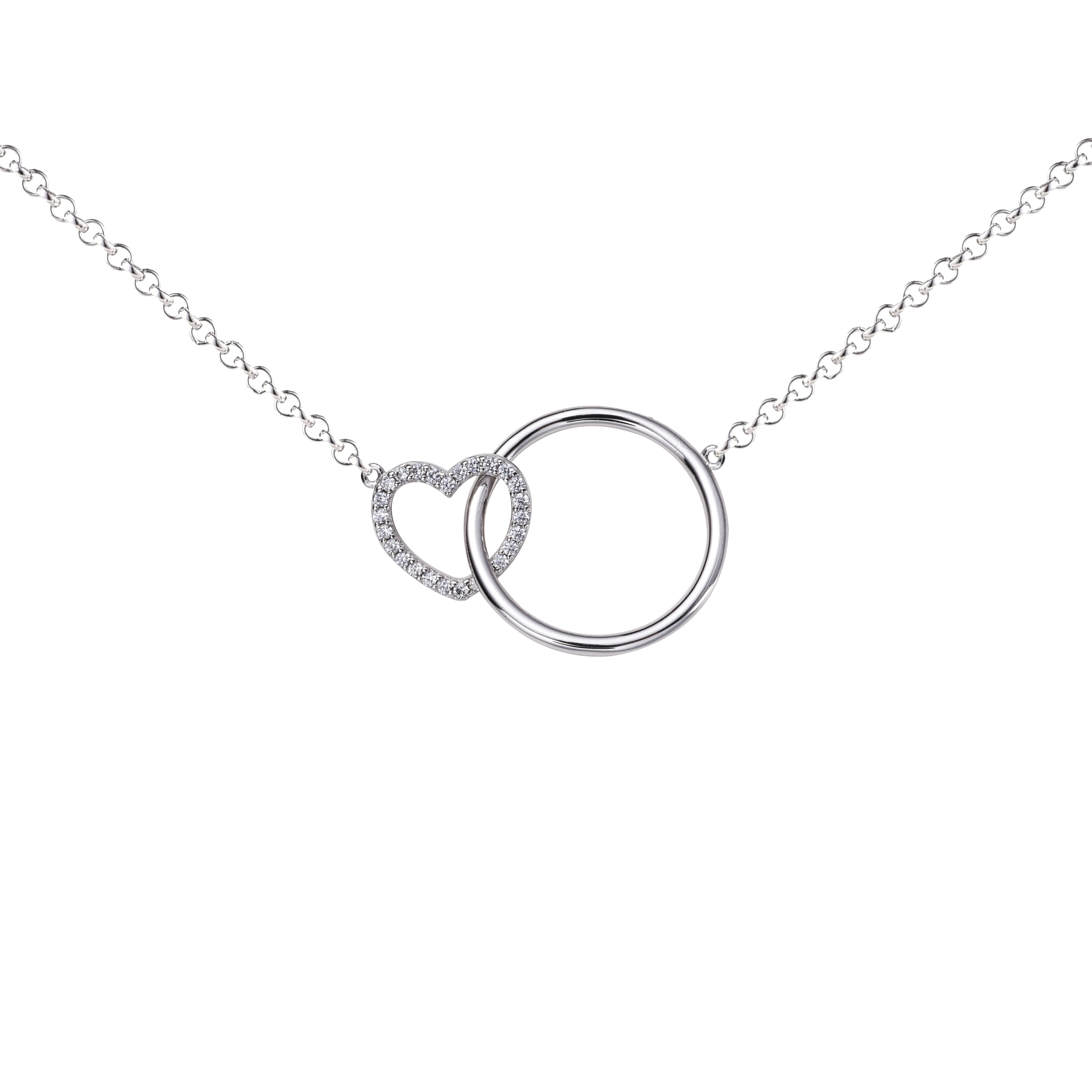 ZINZI Sterling Silver Necklace with Connected Circle and Heart White Zirconias 45cm ZIC1483