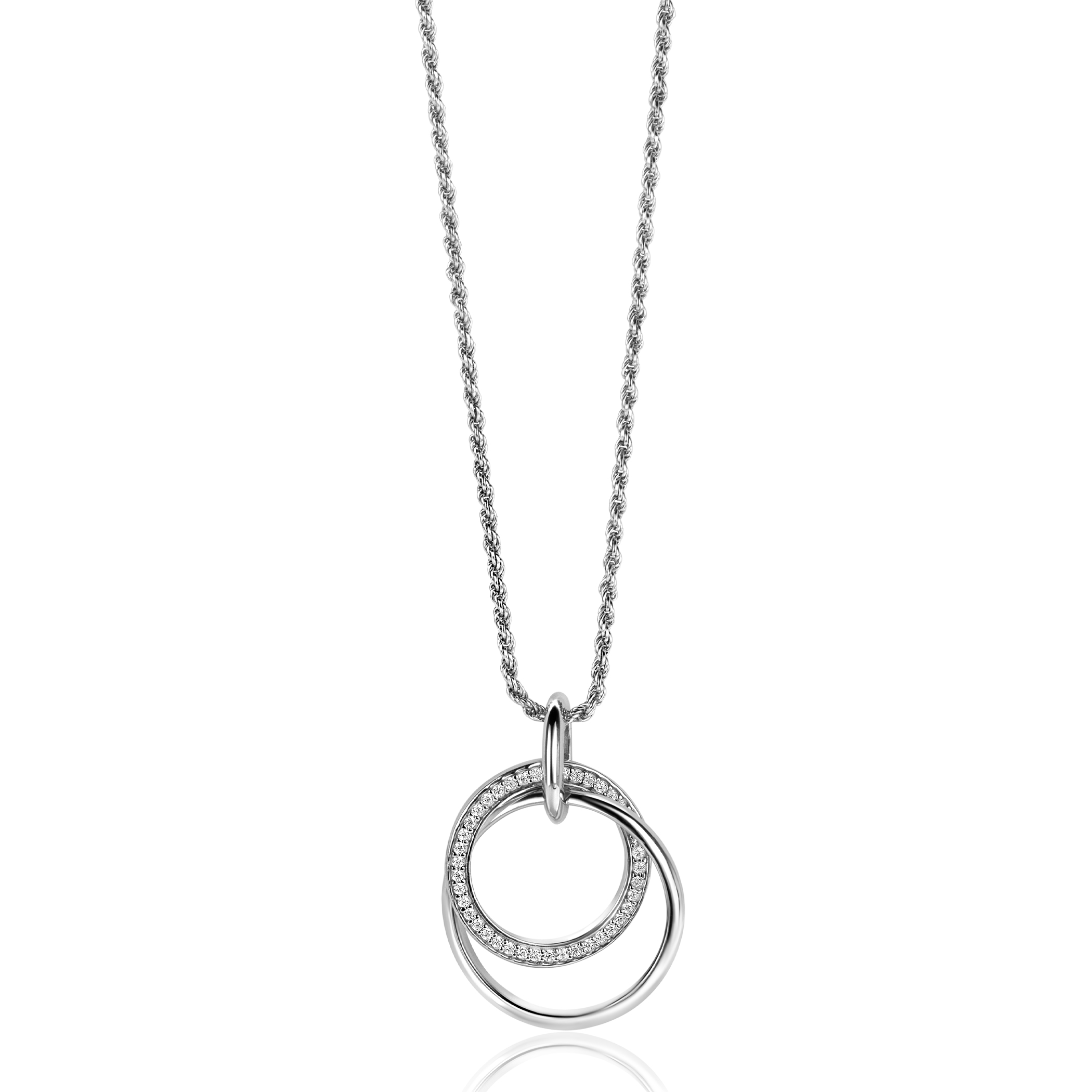 26mm ZINZI Sterling Silver Pendant with 2 Intertwined Open Circles White Zirconias ZIH2431 (excl. necklace)