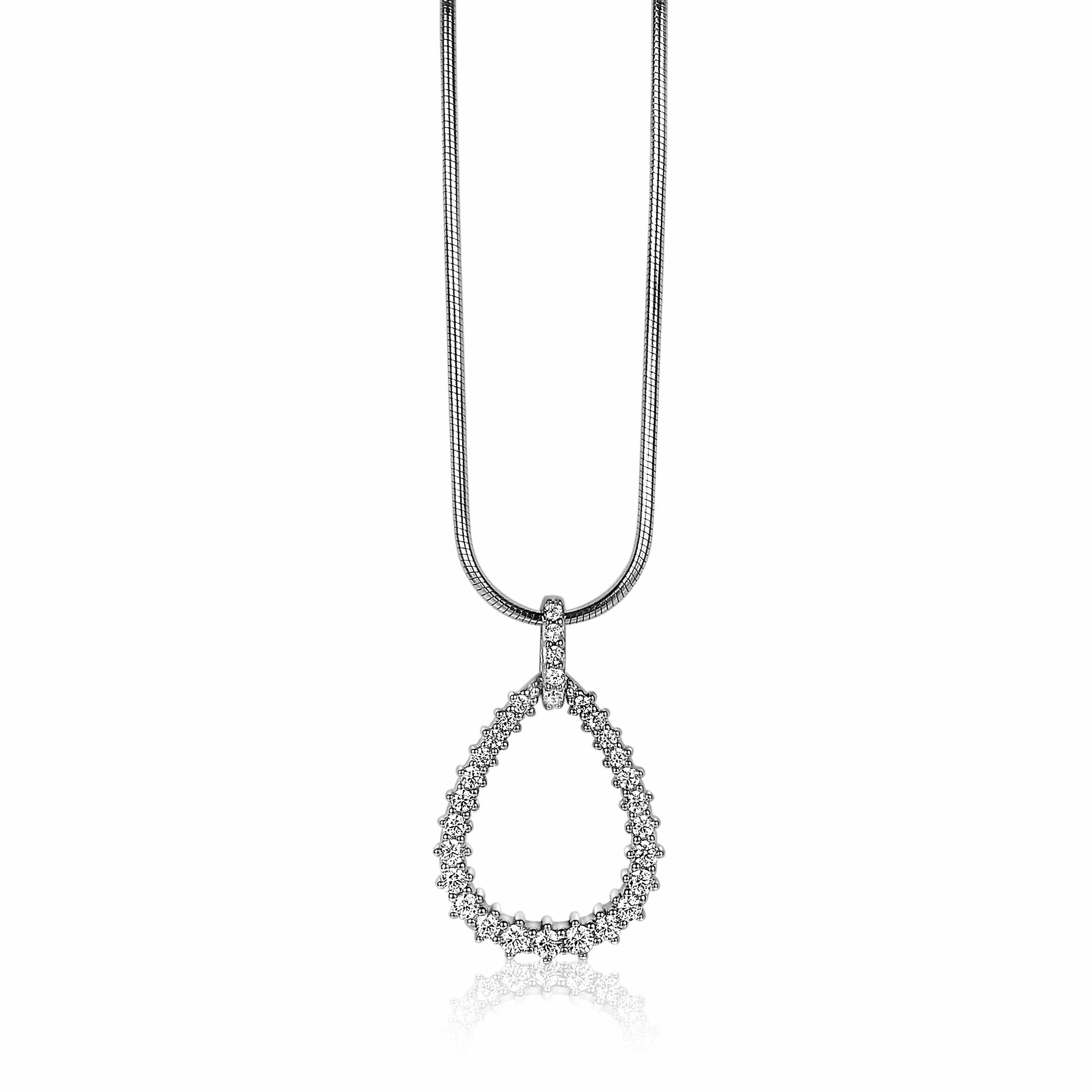 23mm ZINZI Sterling Silver Pendant Open Drop Shape White Zirconias ZIH2123 (excl. necklace)