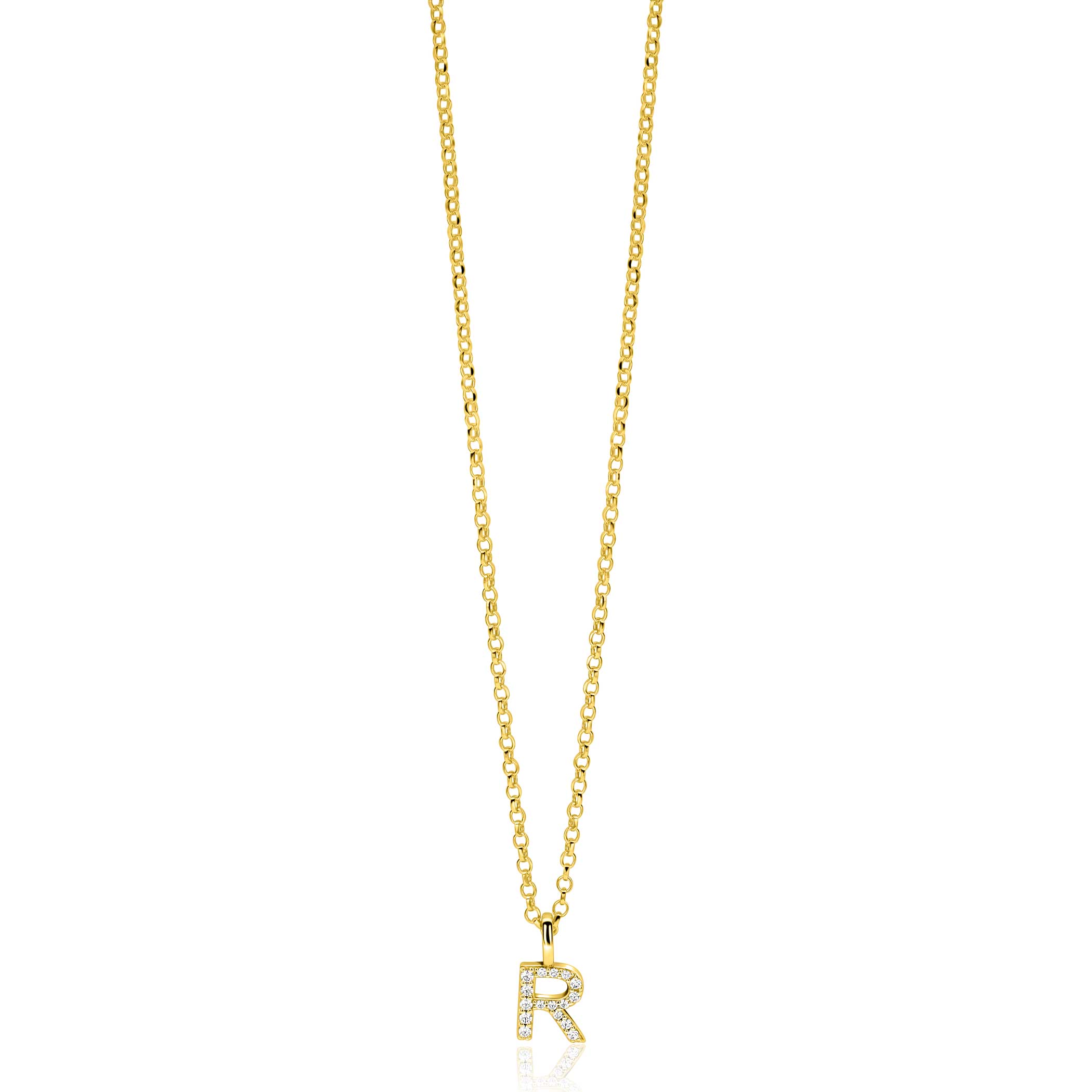 ZINZI zlv. hanger gg.verg.letter R bezet met zirconia's