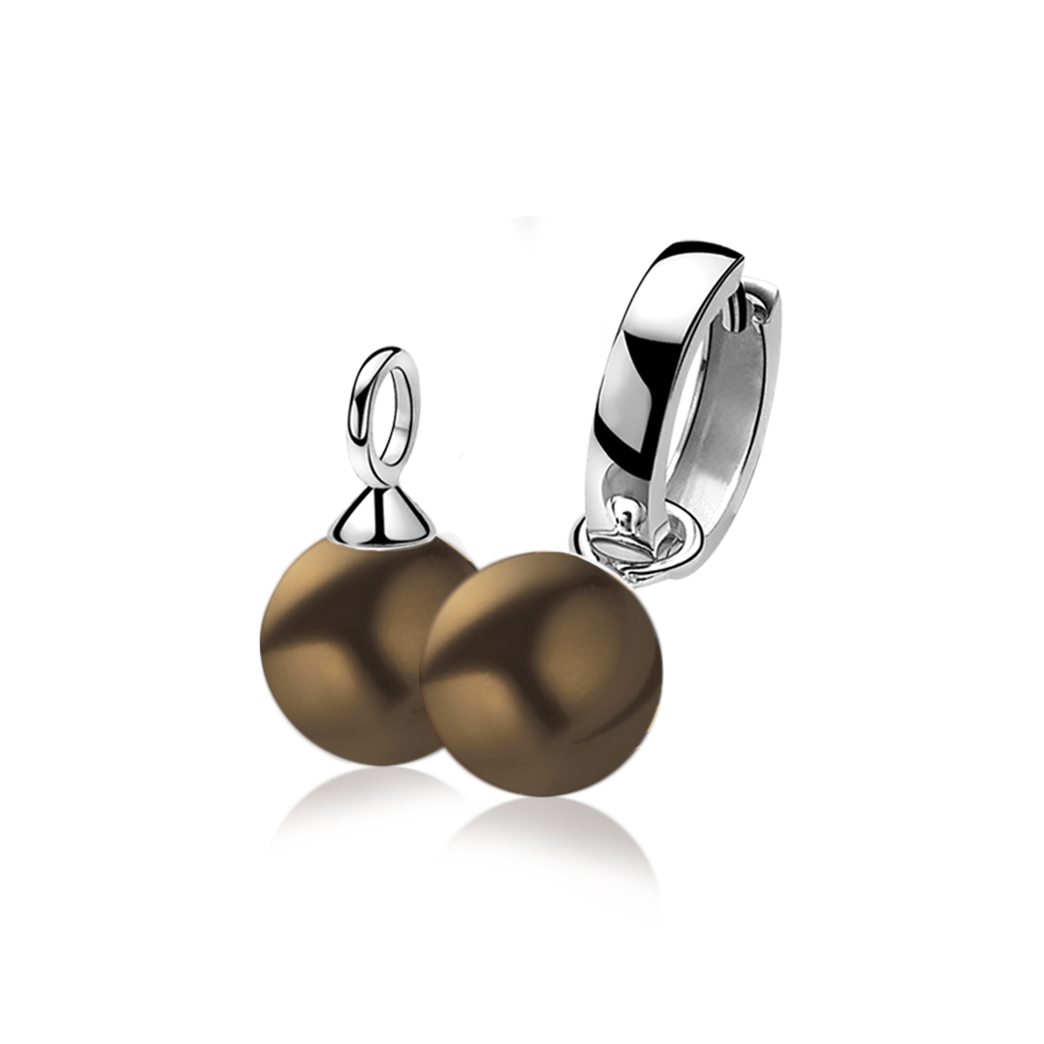 10mm ZINZI Sterling Silver Earrings Pendants Pearl Brown ZICH266BR (excl. hoop earrings)