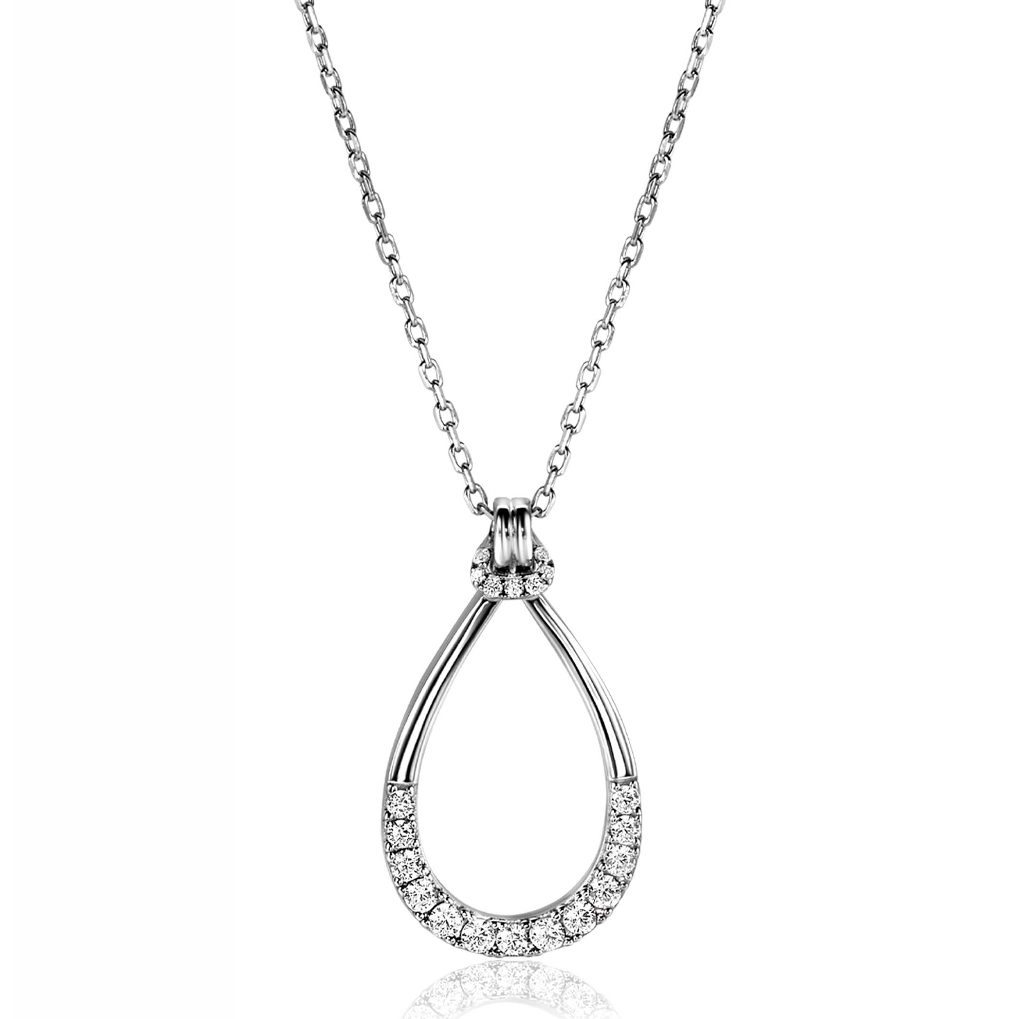 ZINZI Sterling Silver Necklace with Open Drop Pendant (31mm) White Zirconias 40-45cm ZIC2555