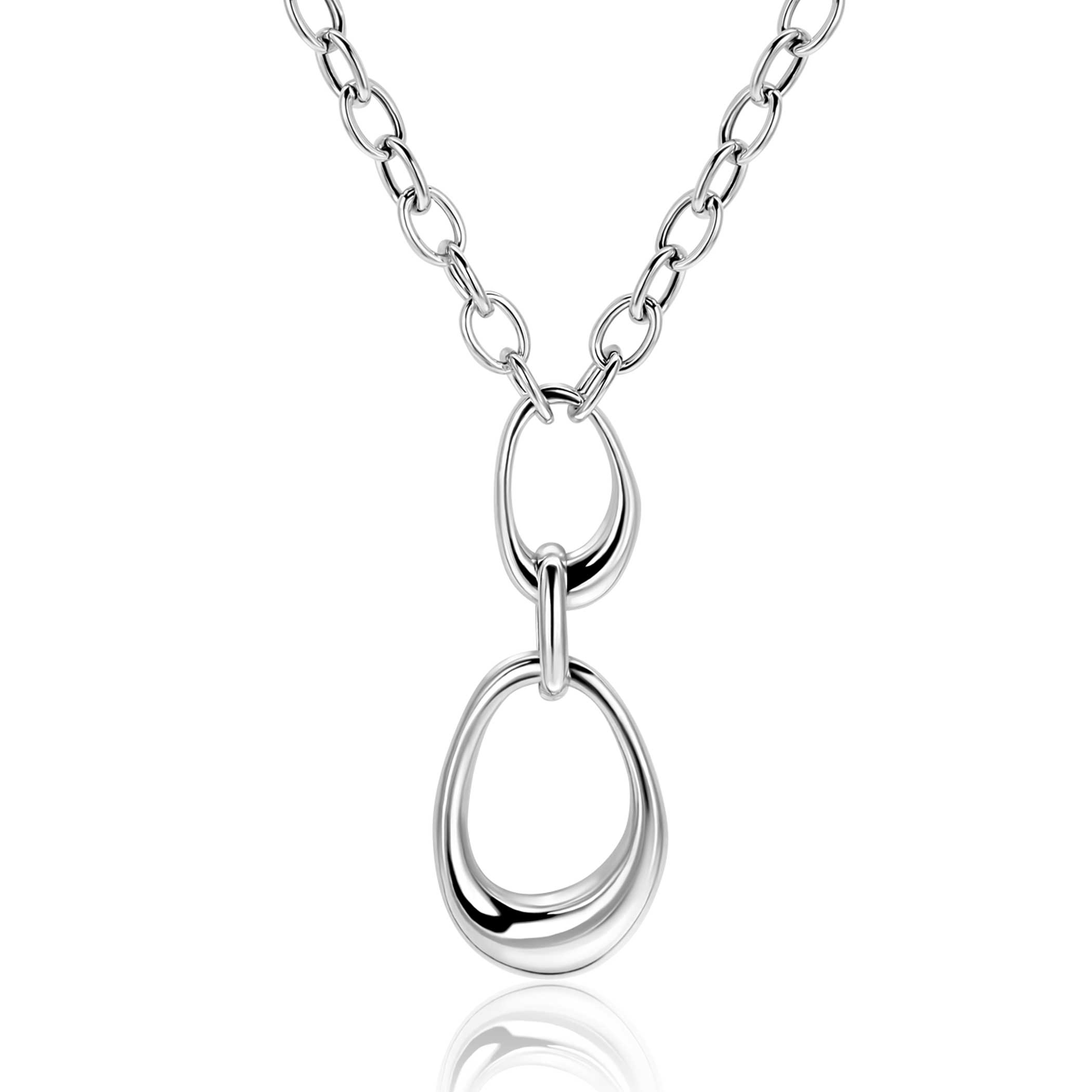 ZINZI silver Y-necklace with paperclip links and three organic shapes 48cm ZIC2670