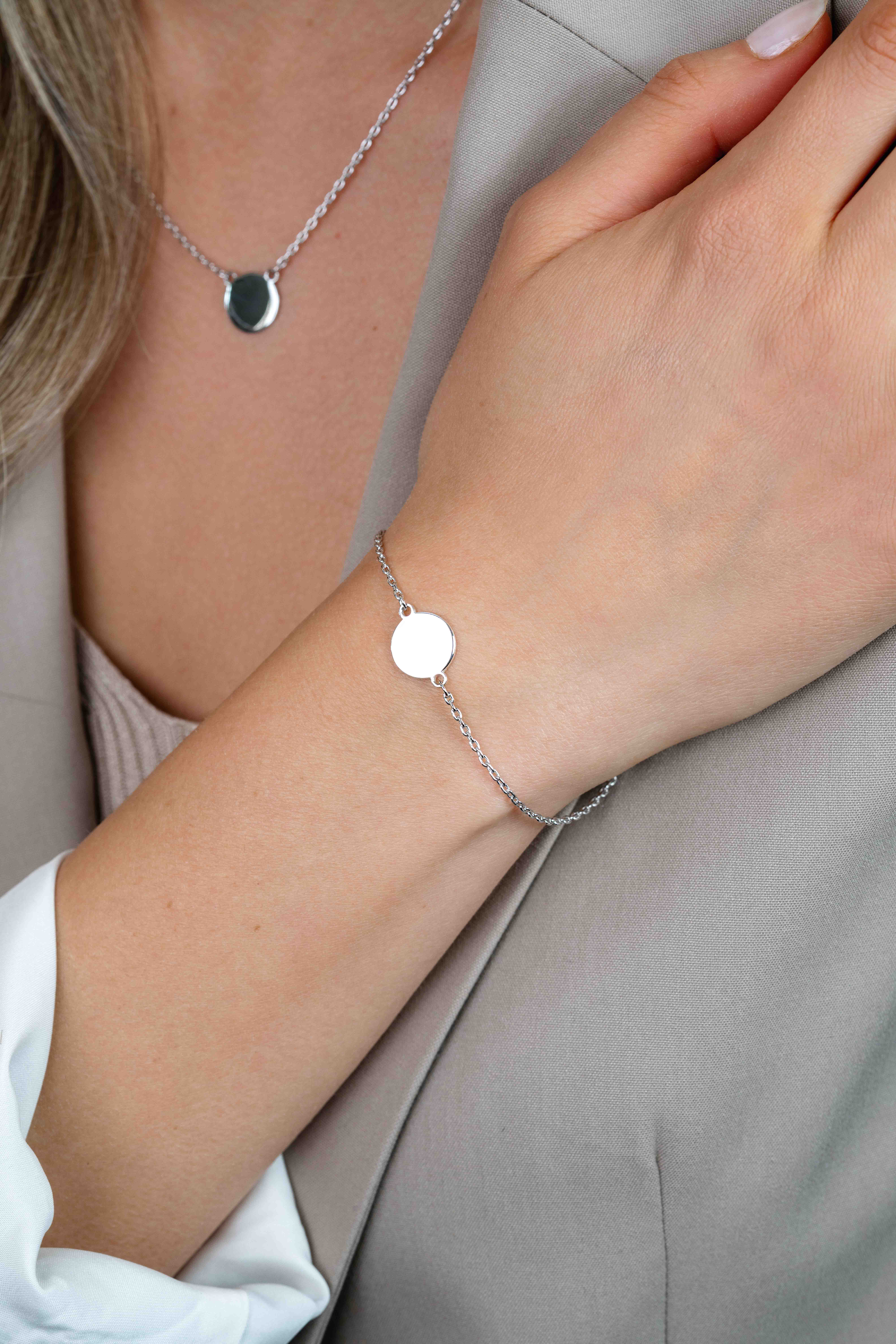 ZINZI Sterling Sterling Silver Bracelet with Round Plate 15mm for Engraving 17-20cm ZIA2345