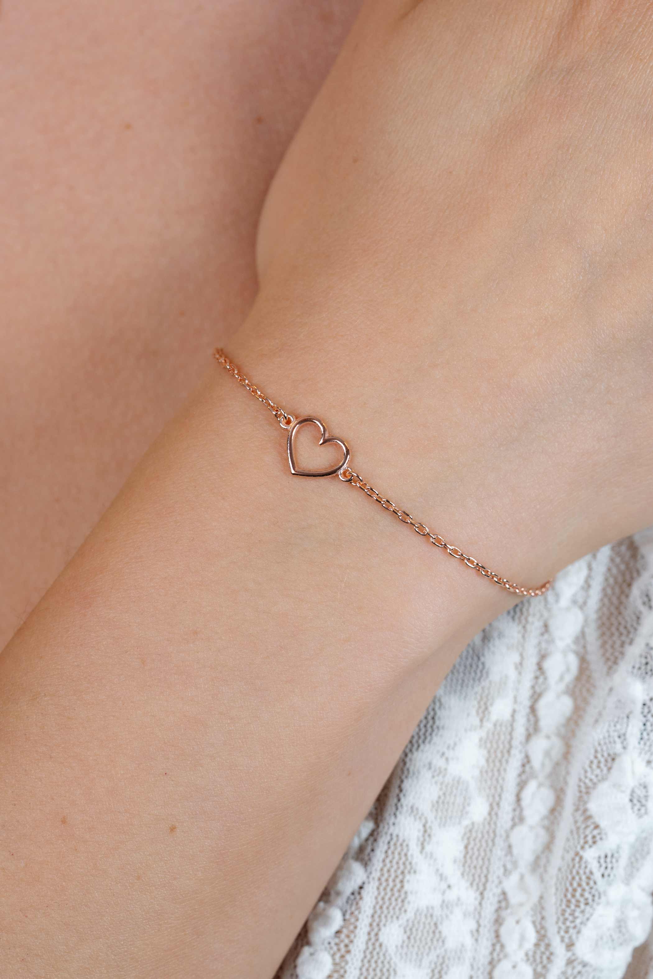 ZINZI Rose Gold Plated Sterling Silver Bracelet Open Heart ZIA1420R