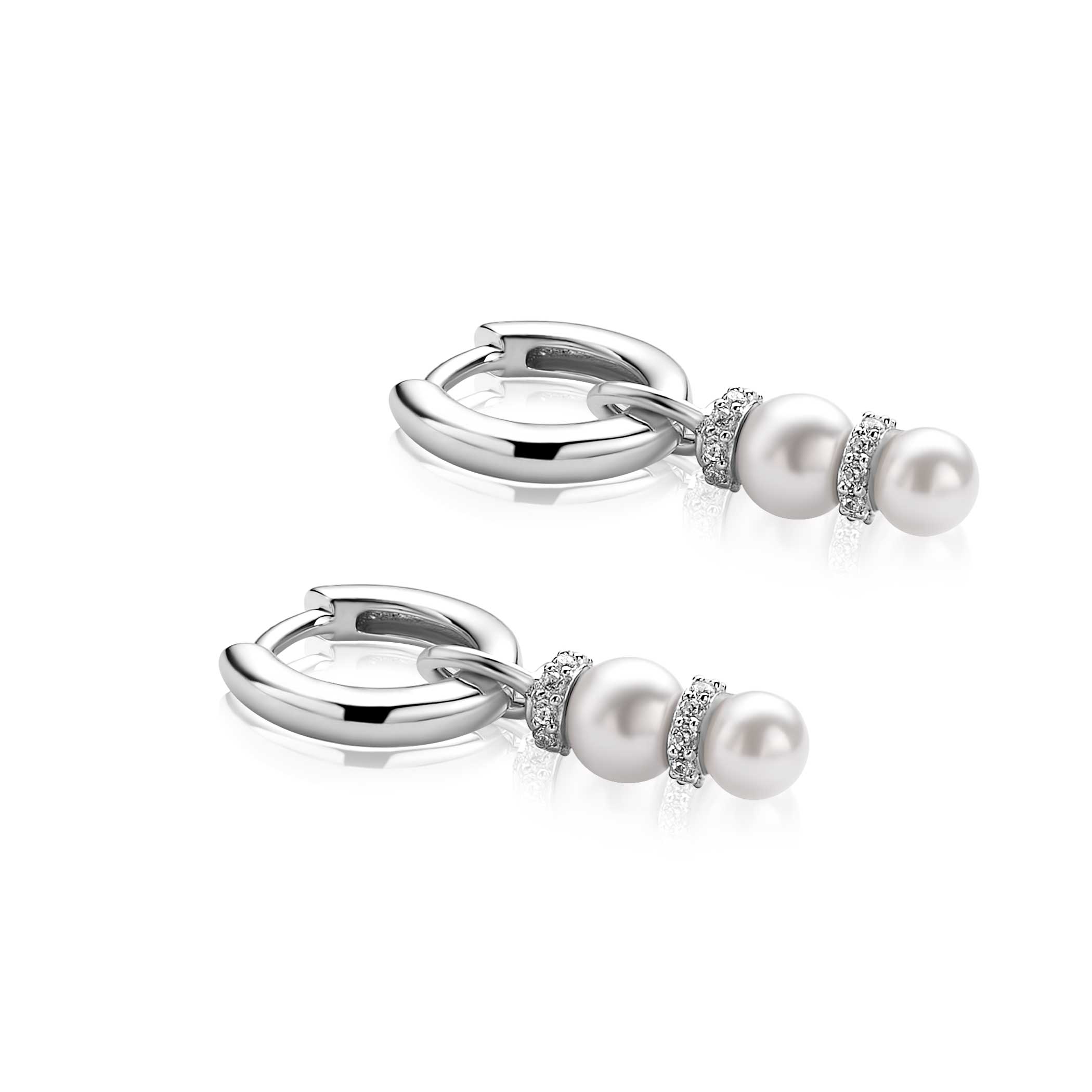ZINZI zlv. oorbedels 2x parel en zirconia's