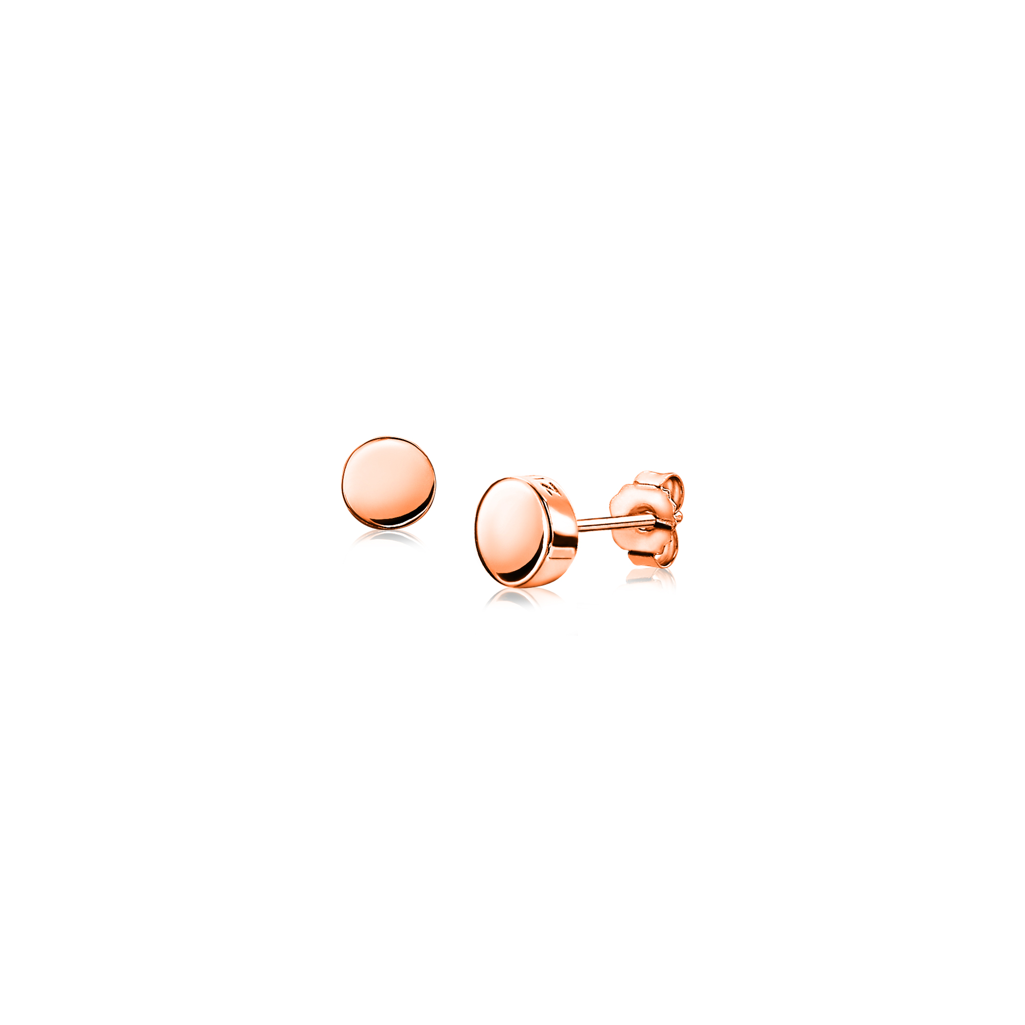 6mm ZINZI Rose Gold Plated Sterling Silver Stud Earrings Shiny Round ZIO1376R
