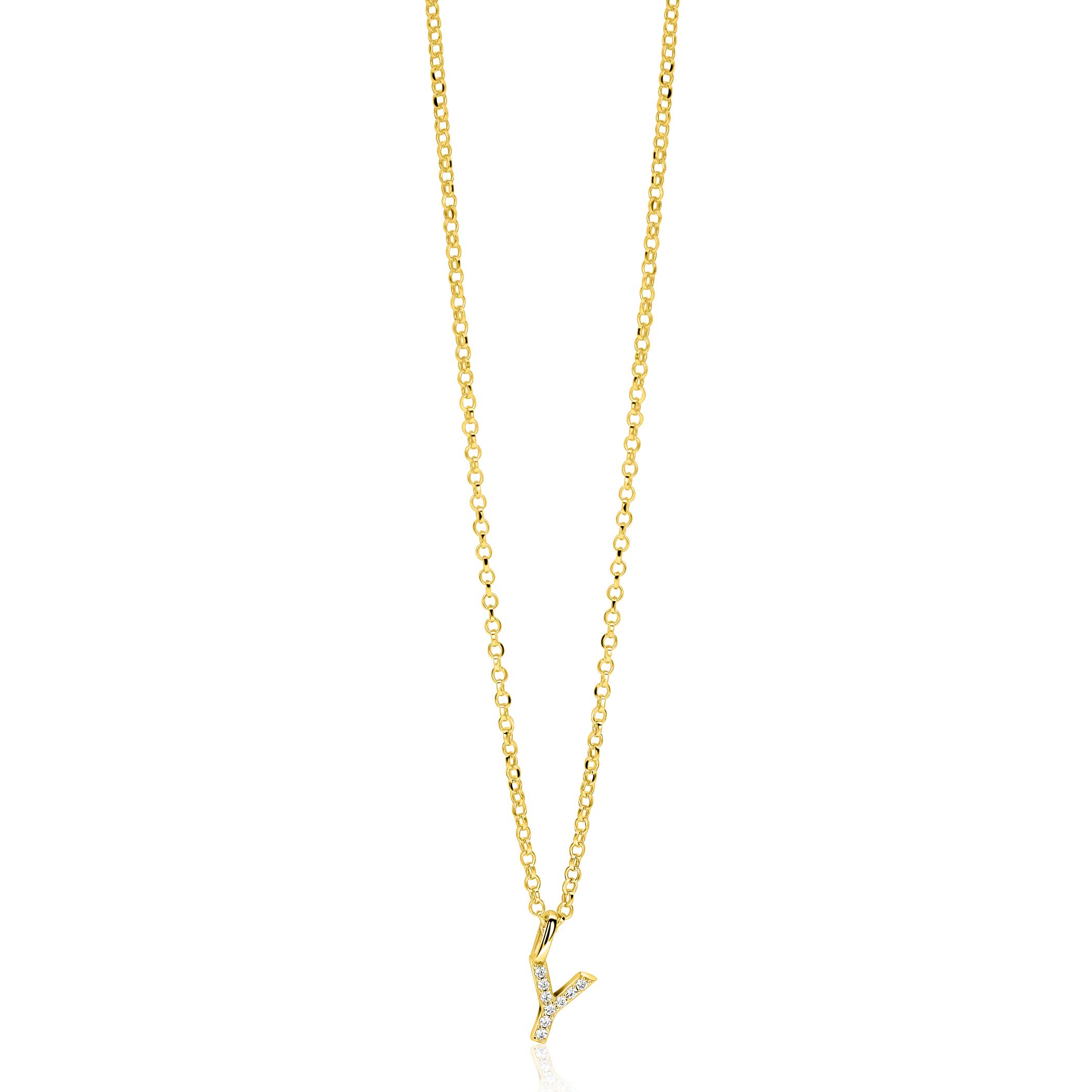 ZINZI zlv. hanger gg.verg.letter Y bezet met zirconia's