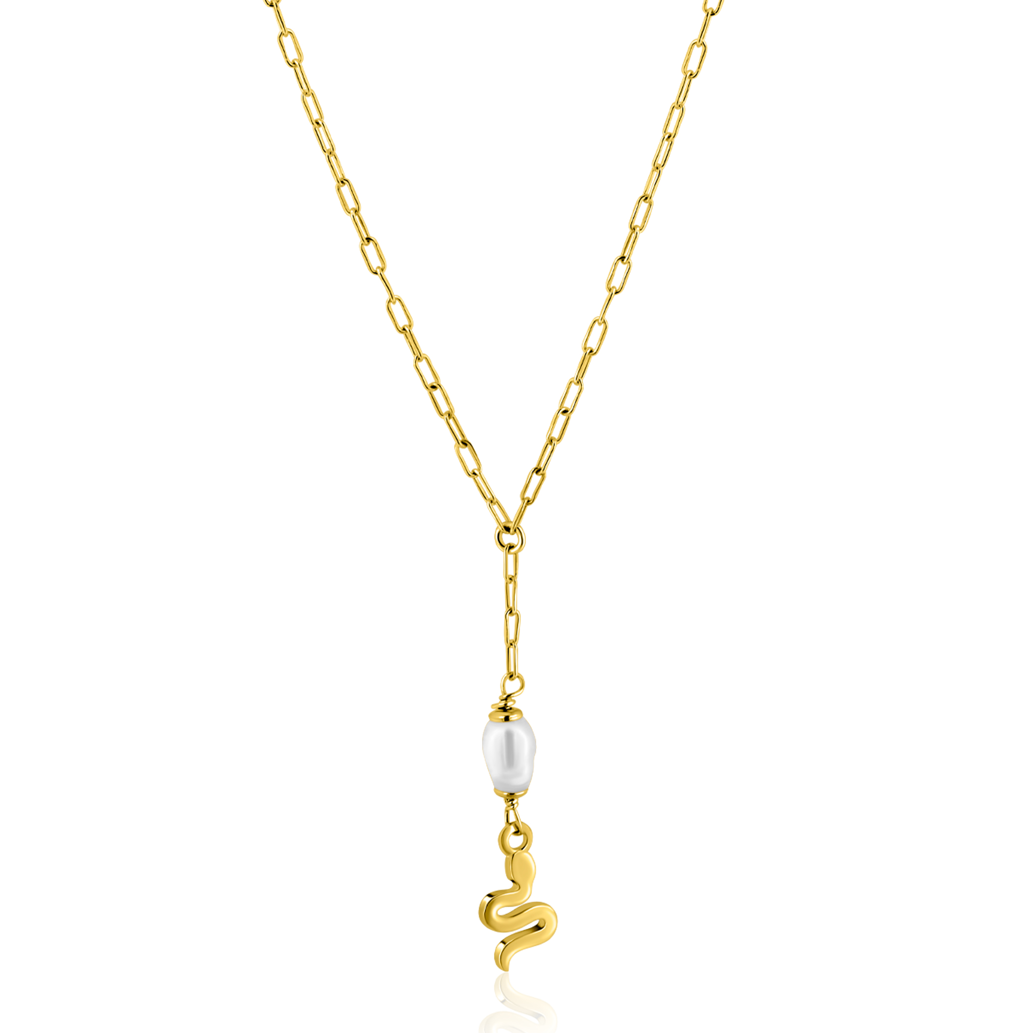 ZINZI zlv. Ycollier gg.verg.met slang/parel hanger