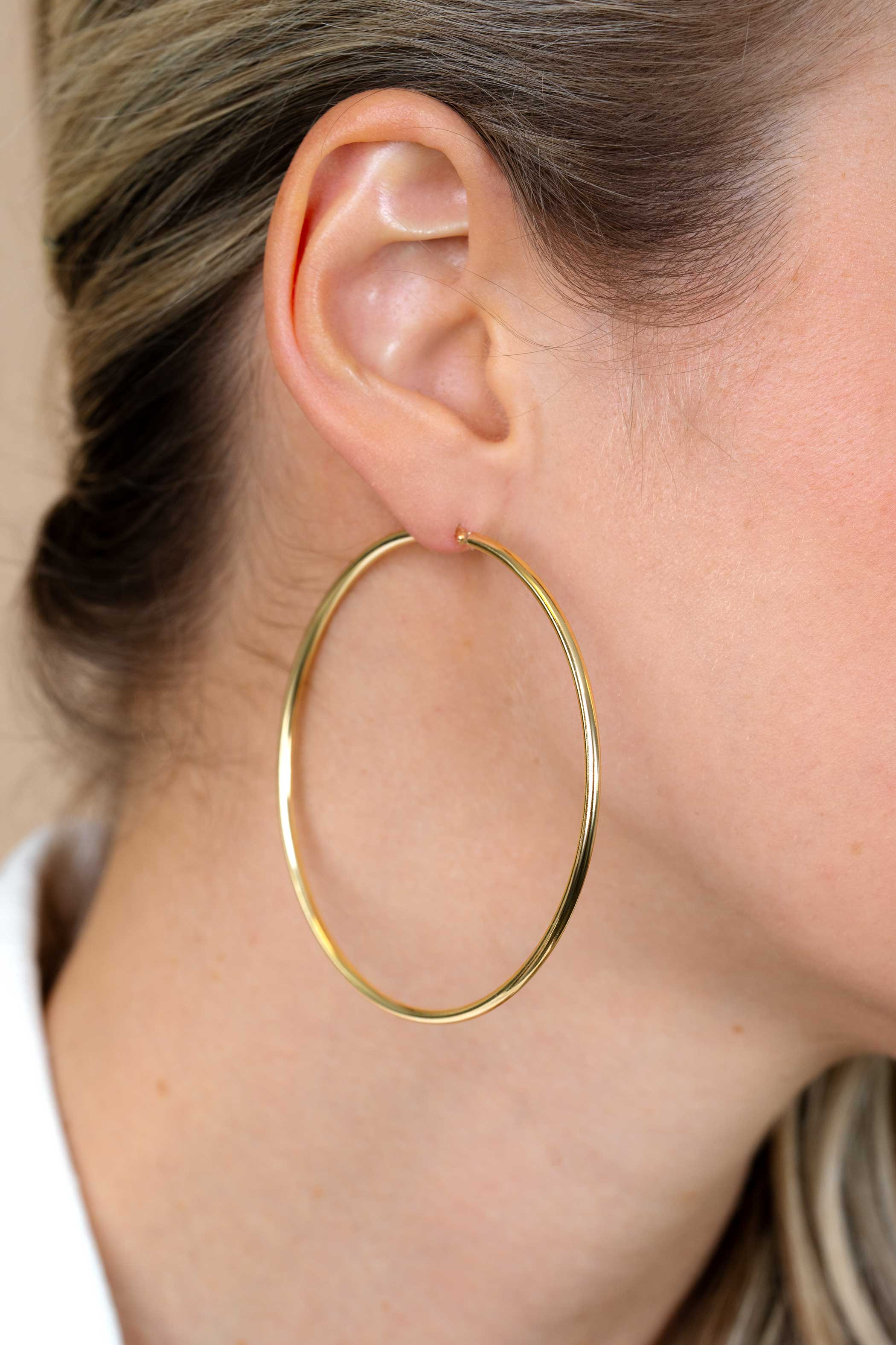 65mm ZINZI Gold Plated Sterling Silver Hoop Earrings 65x2mm ZIO438G