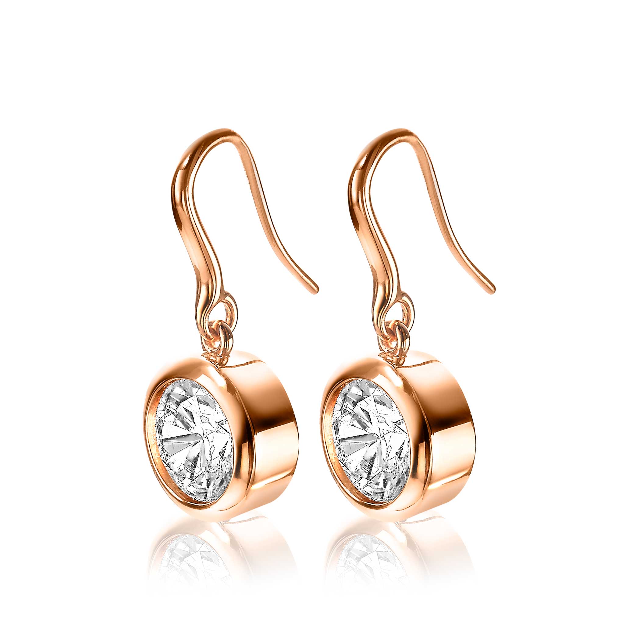 11mm ZINZI Rose Gold Plated Sterling Silver Drop Earrings White Zirconia ZIO3