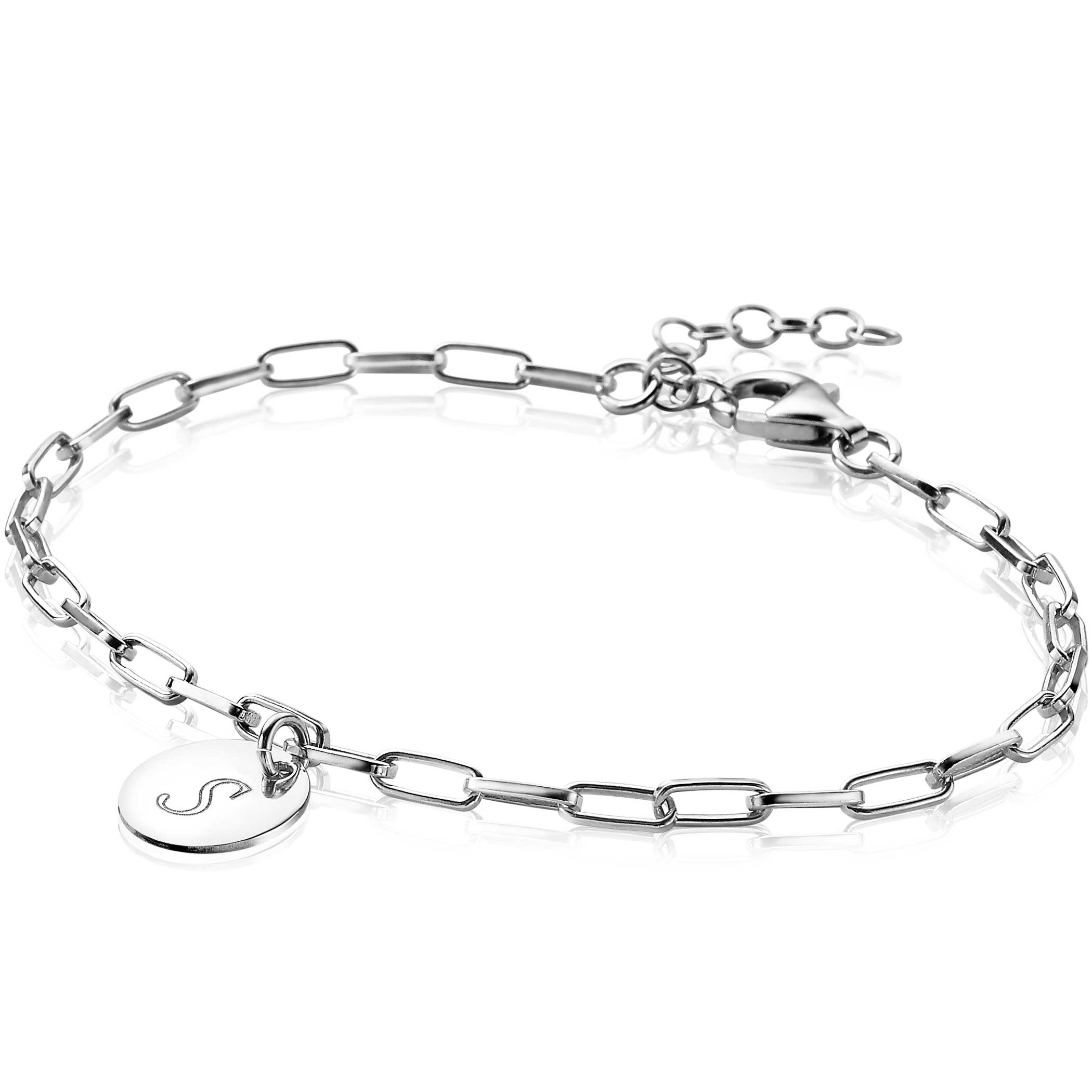 ZINZI Sterling Silver Paperclip Chain Bracelet with Round Coin ZIA2166