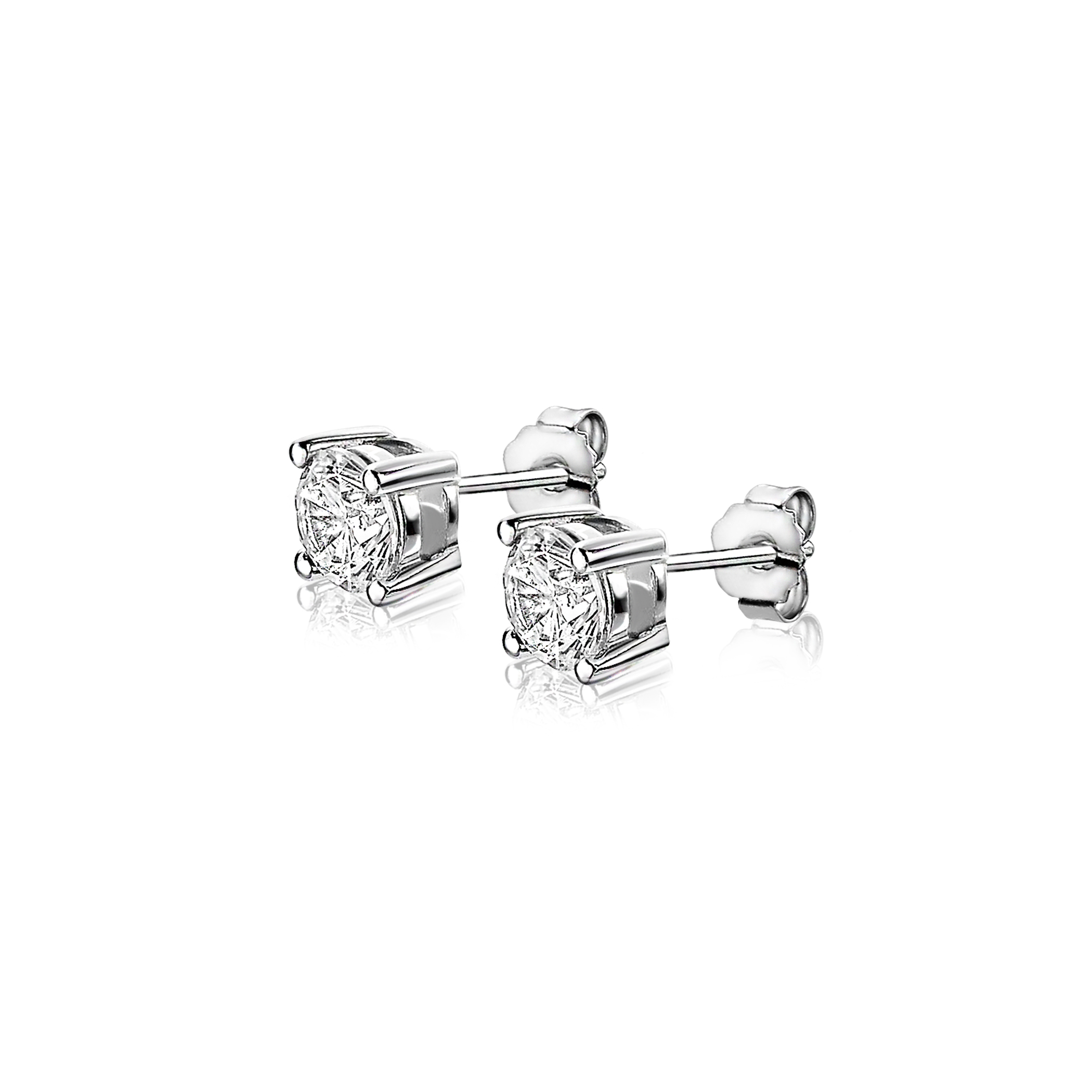 6mm ZINZI Sterling Silver Stud Earrings Prong Setting White Zirconia ZIO1383