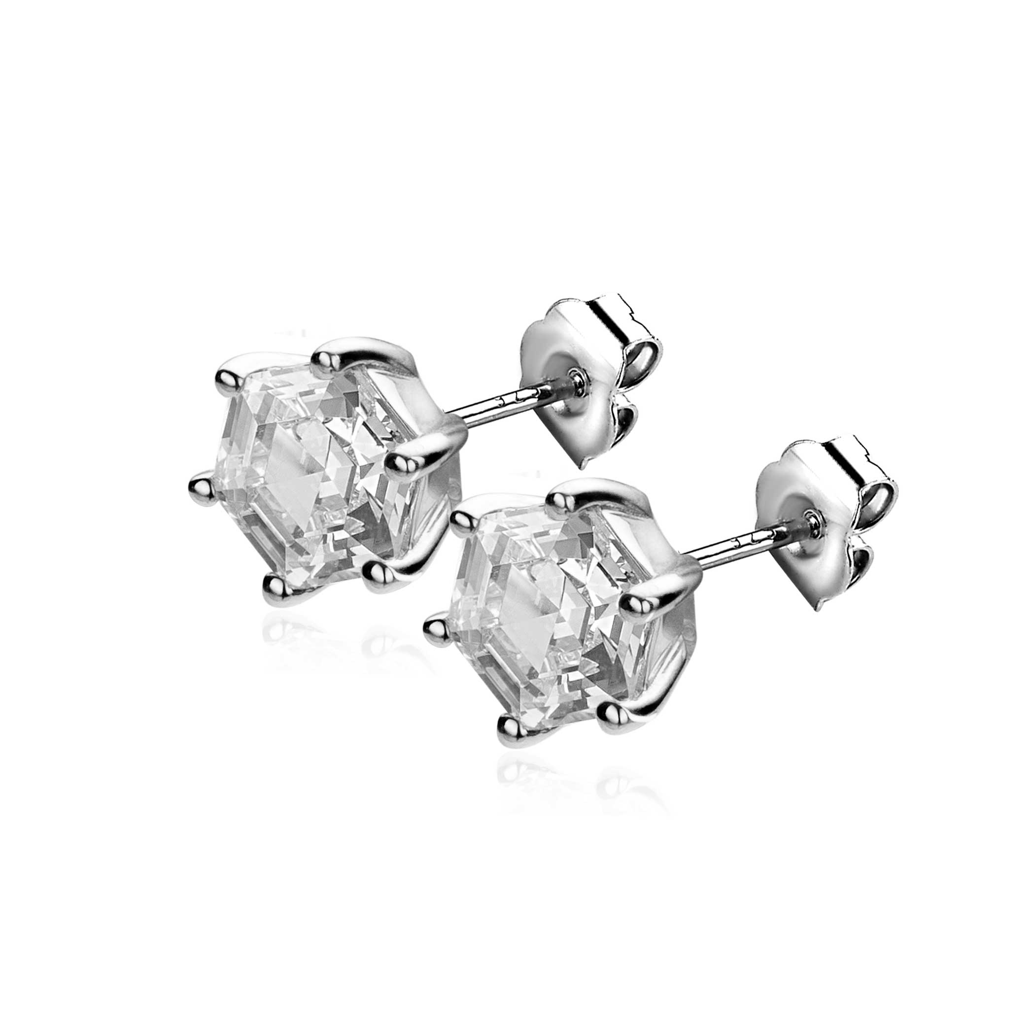 7mm ZINZI Sterling Silver Stud Earrings Hexagon with White Zirconia ZIO2259