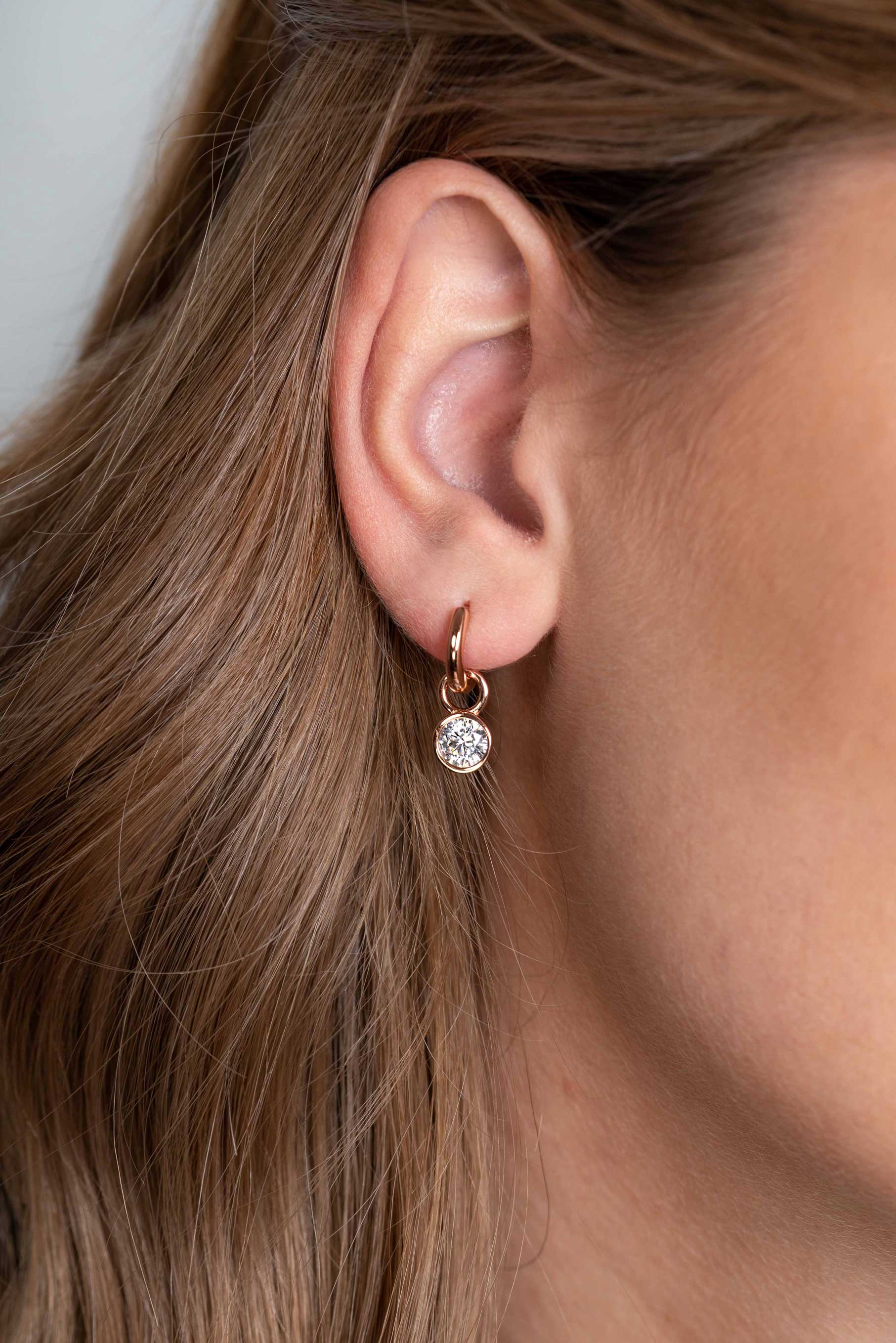 ZINZI Rose Plated Sterling Silver Earrings Pendants 7mm Round White ZICH1486D (excl. hoop earrings)