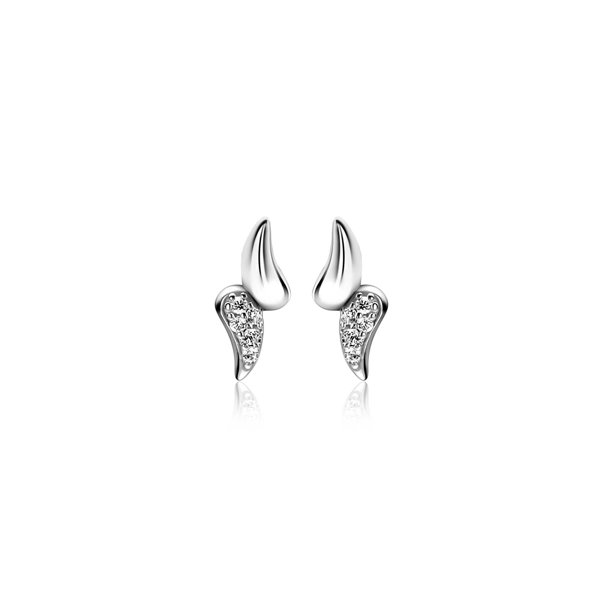 12mm ZINZI silver stud earrings with two teardrop shapes, set with white cubic zirconias ZIO2681