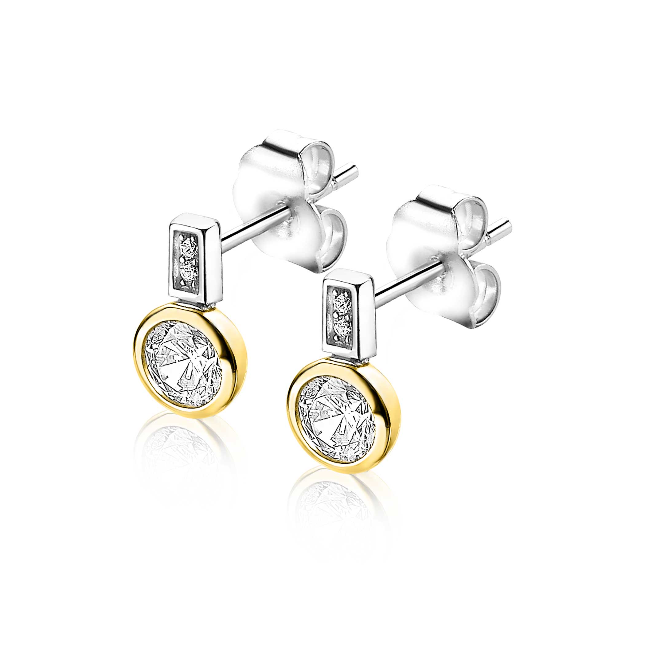 ZINZI Gold Plated Sterling Silver Stud Earrings Round White ZIO1662G