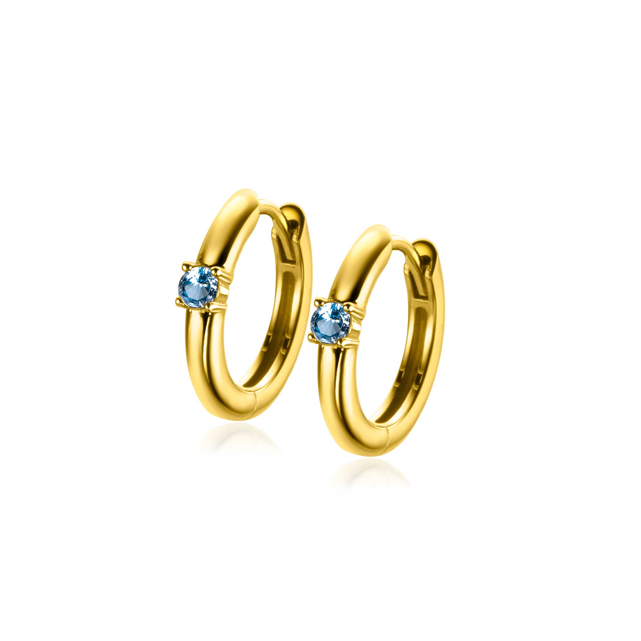 DECEMBER Hoop Earrings 13mm Gold Plated with Birthstone Blue Topaz Zirconia