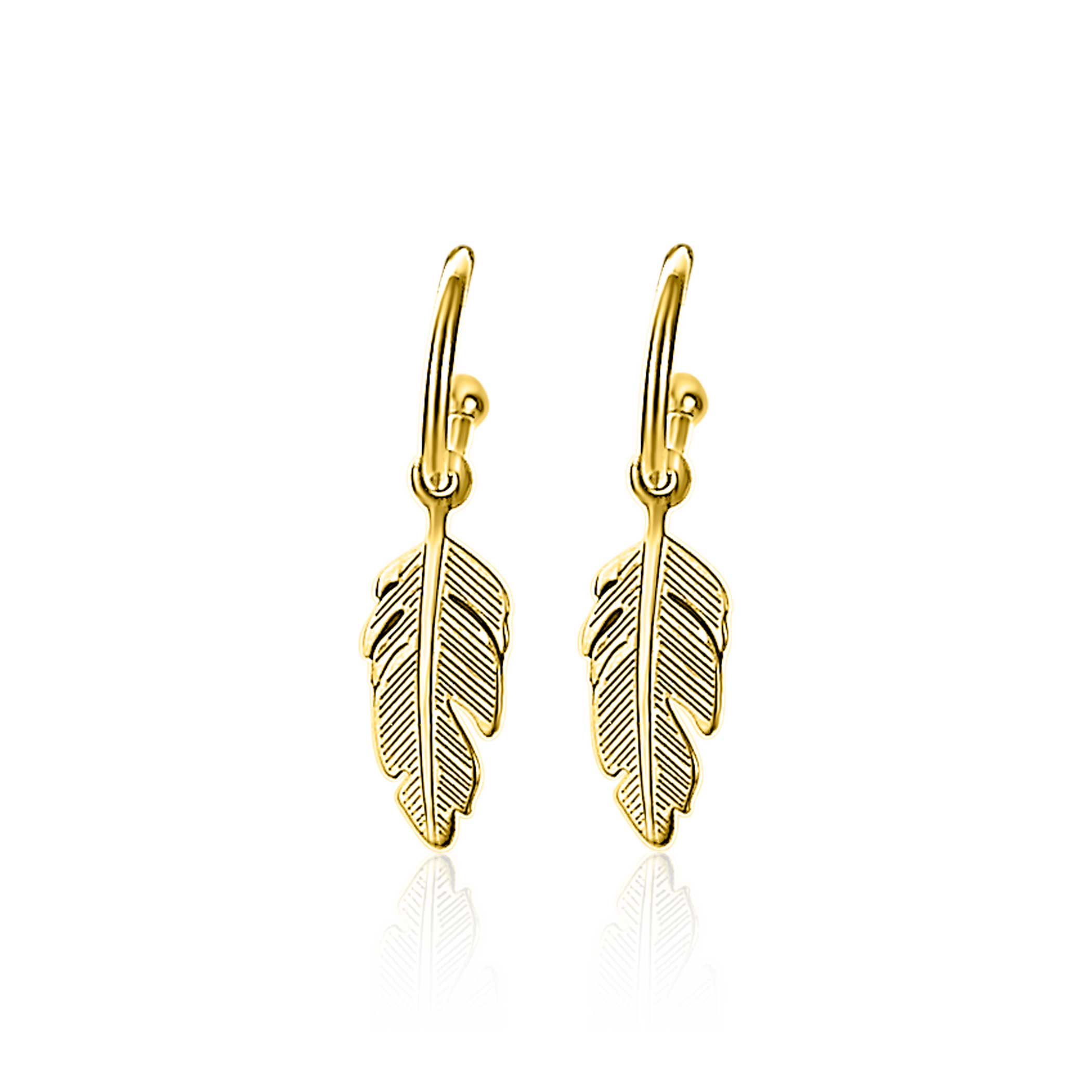 ZINZI Gold Plated Sterling Silver Trendy Earrings Feather Round ZIO1867G