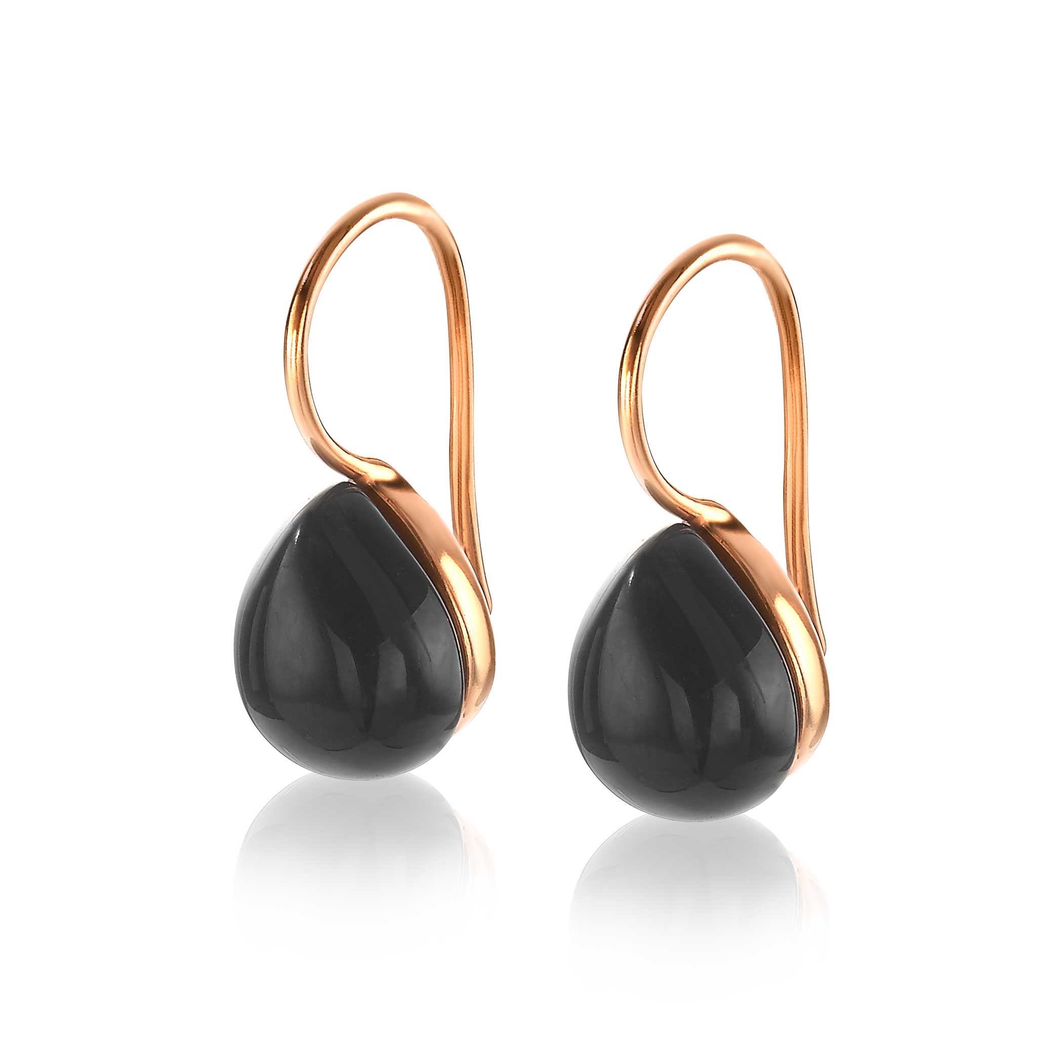 22mm ZINZI Rose Gold Plated Sterling Silver Drop Earrings Black ZIO1934GG