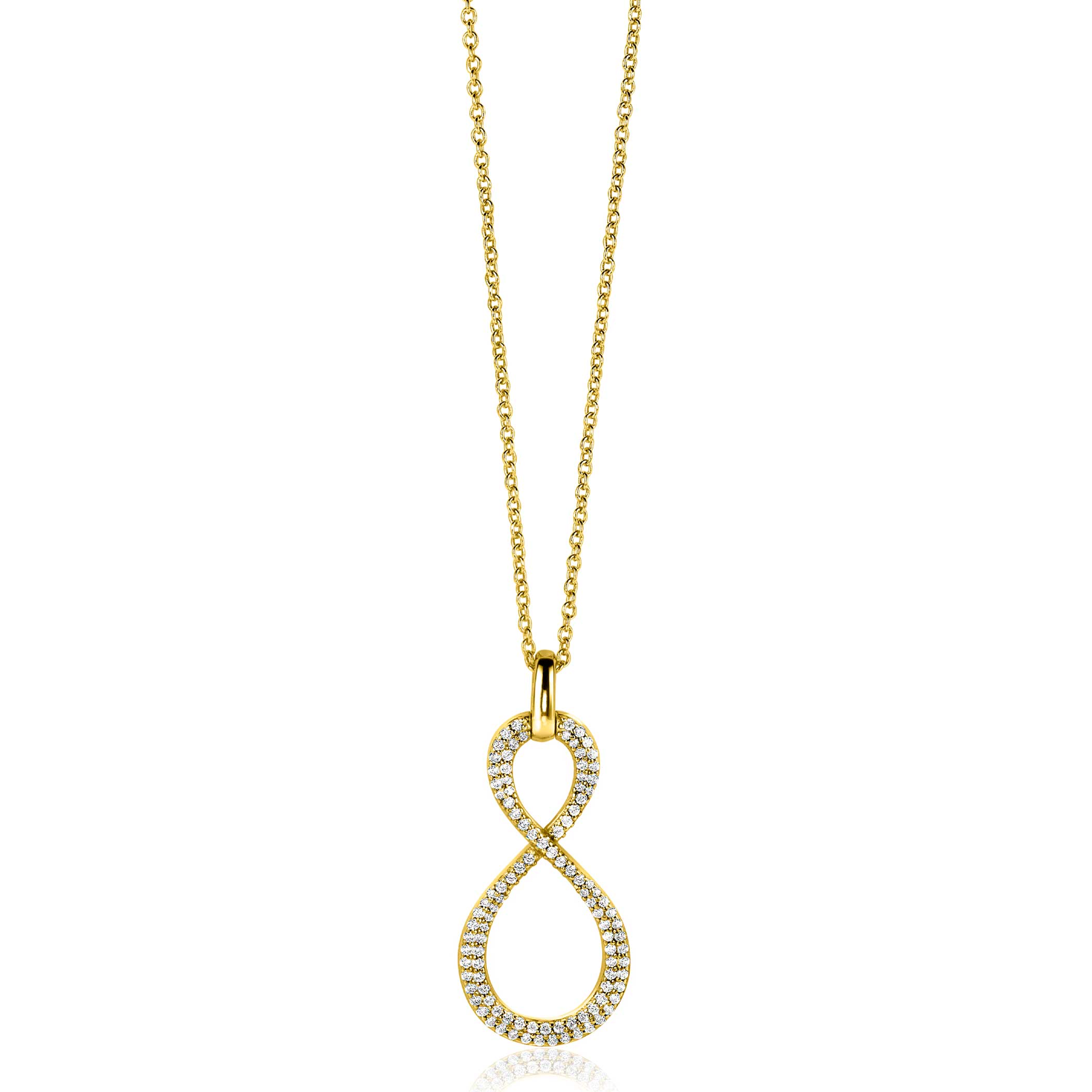 35mm ZINZI Gold Plated Sterling Silver Infinity Pendant White Zirconias ZIH2570Y (excl. necklace)
