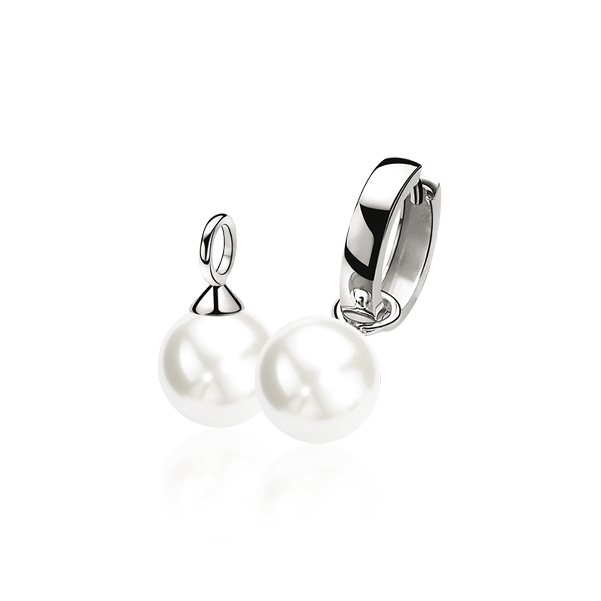 10mm ZINZI Sterling Silver Earrings Pendants Pearl White ZICH266W (excl. hoop earrings)