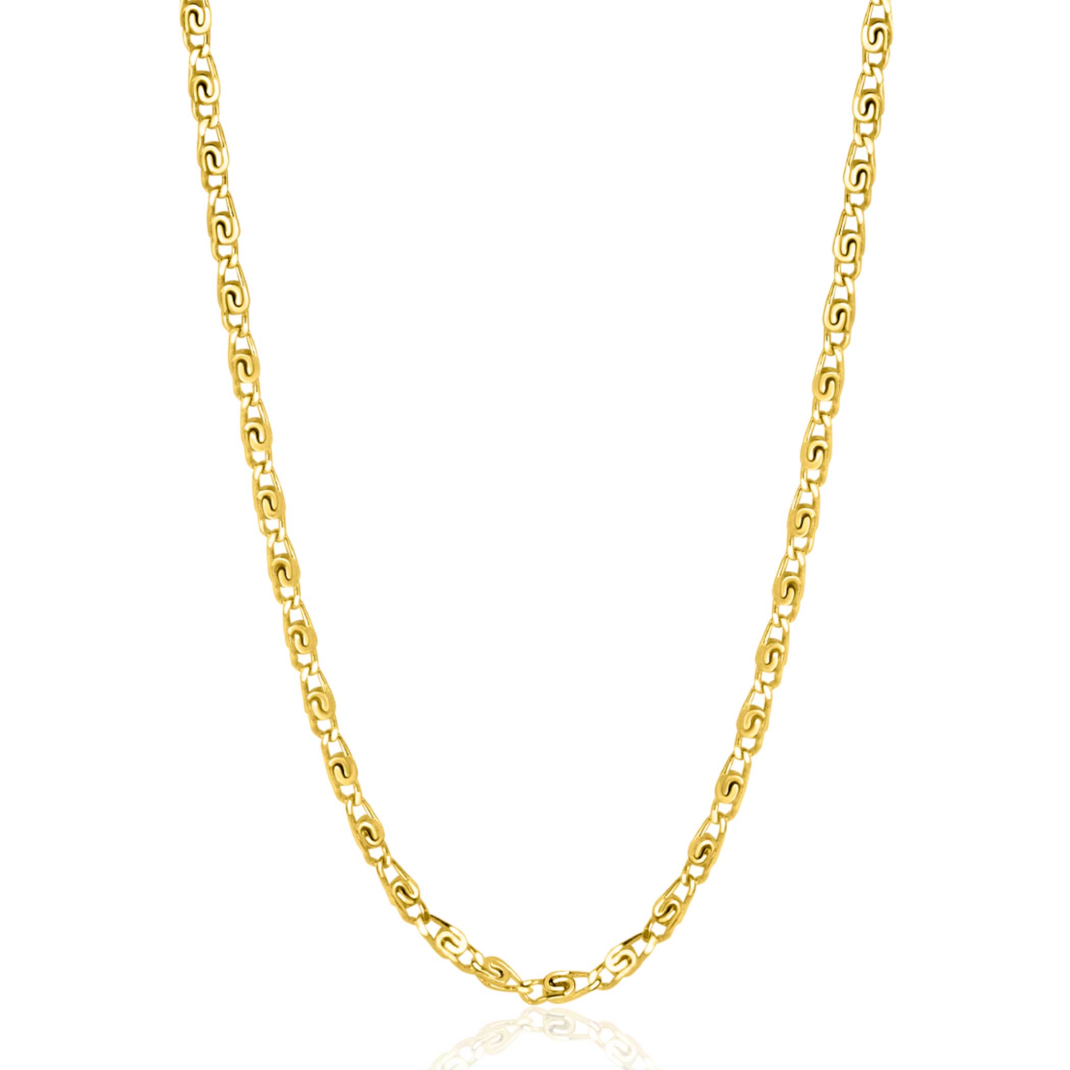 ZINZI Gold Plated Sterling Silver Scroll Chain Necklace with Double Twisted Chains width 42-45cm ZIC2479G