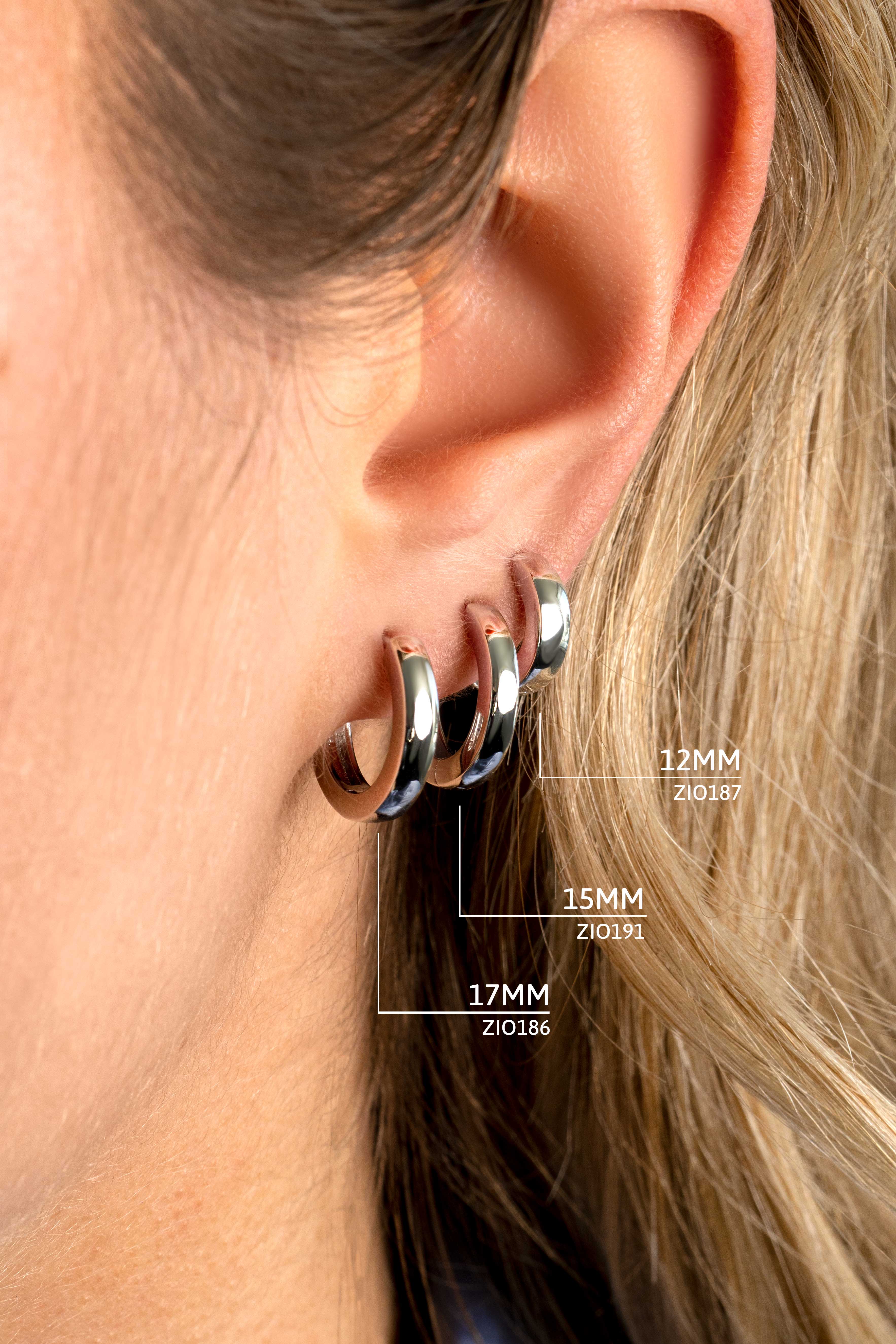15mm ZINZI Sterling Silver Hoop Earrings width 3mm ZIO191