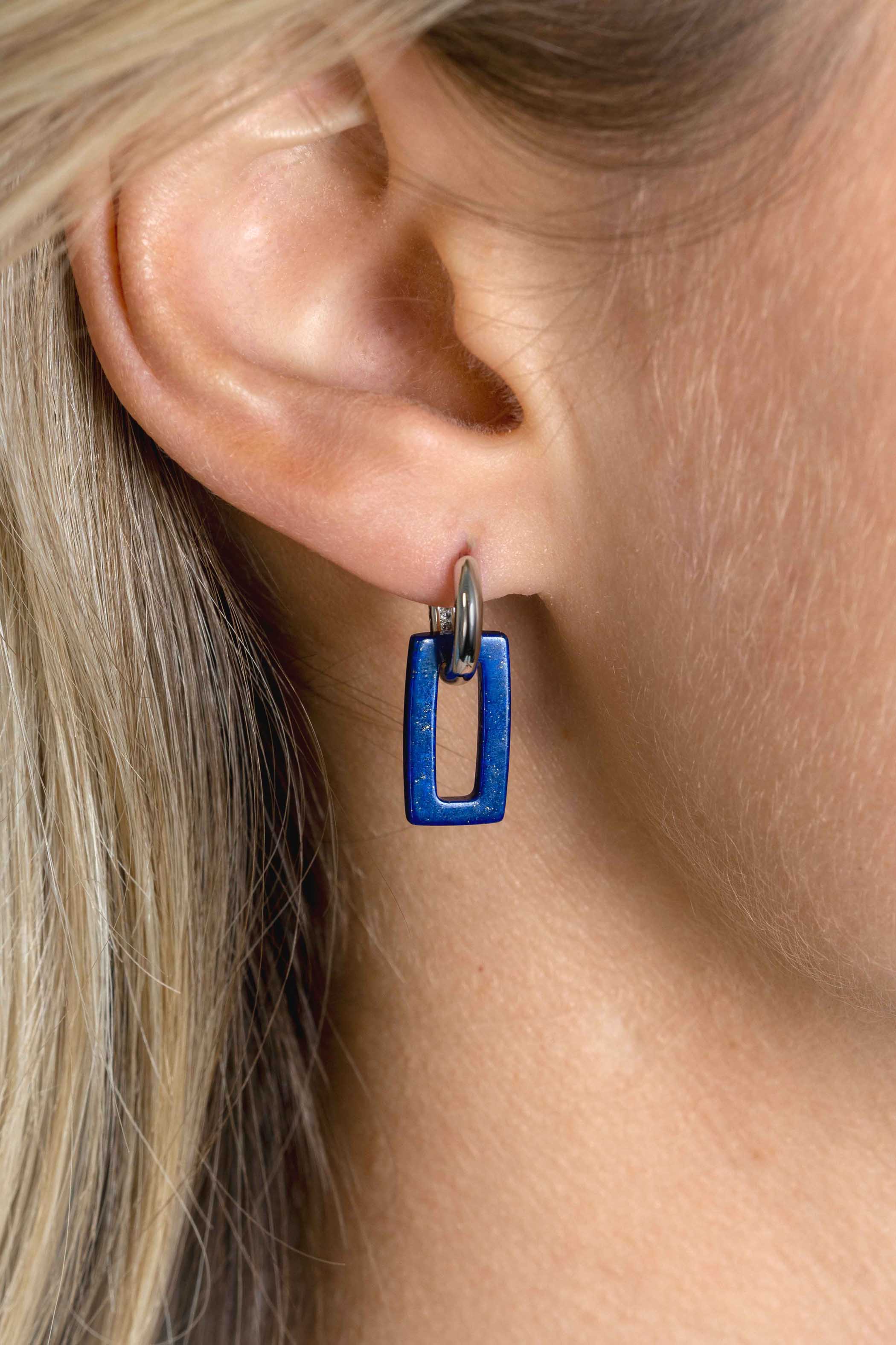 16mm ZINZI Earrings Pendants Rectangle in Lapis Lazuli ZICH2231 (excl. hoop earrings)