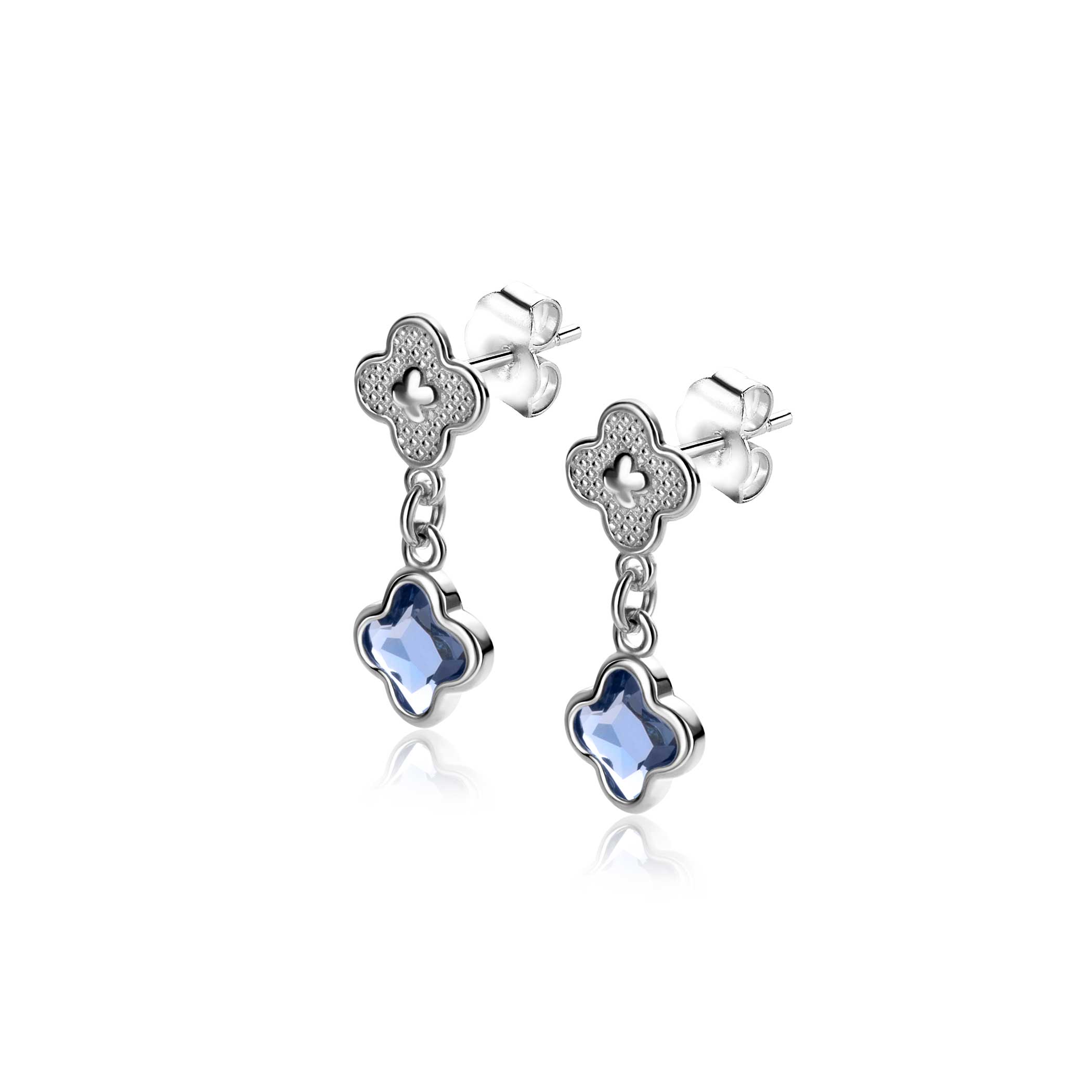 20mm ZINZI silver stud earrings with blue clovers 8mm ZIO2582
