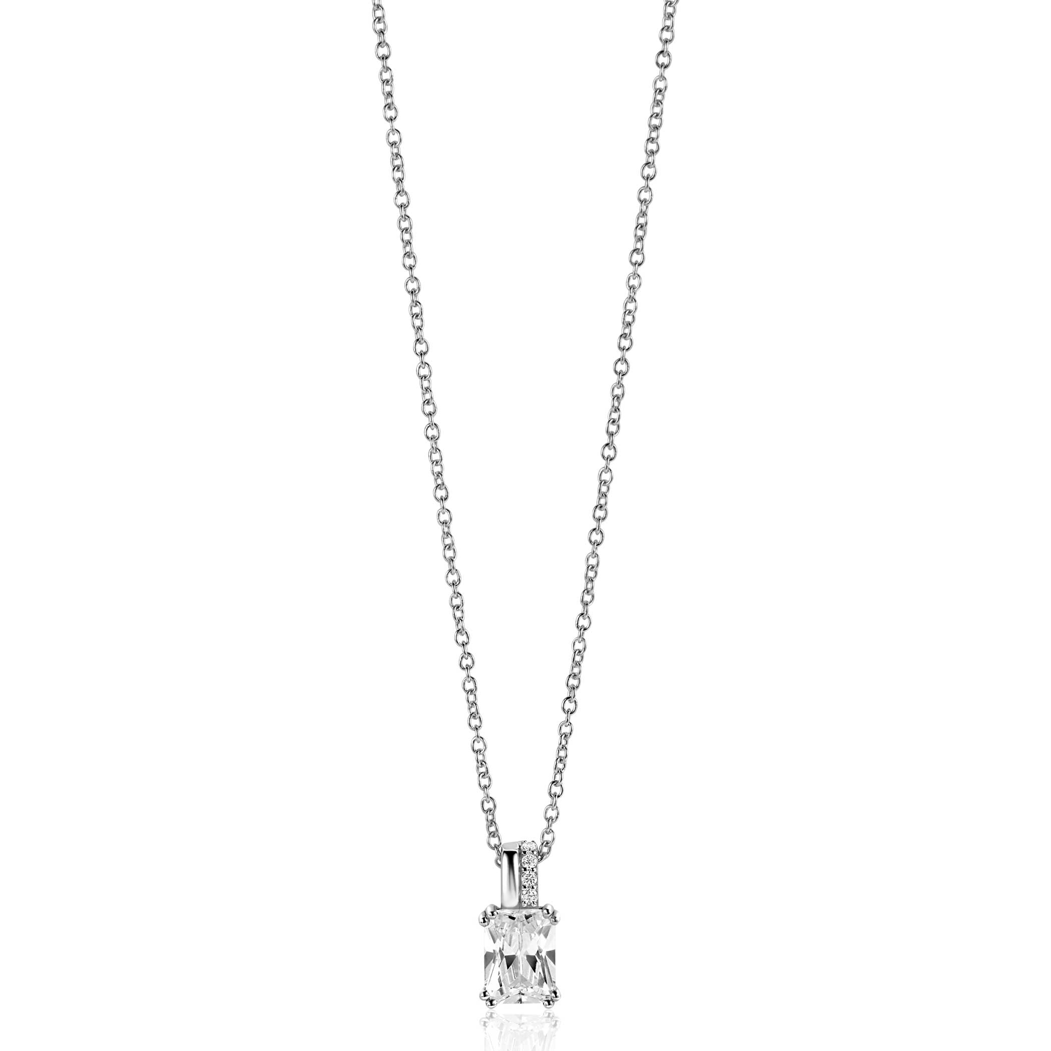 14mm ZINZI Sterling Silver Pendant Rectangular White Zirconia and Luxurious Bail ZIH2392 (excl. necklace)