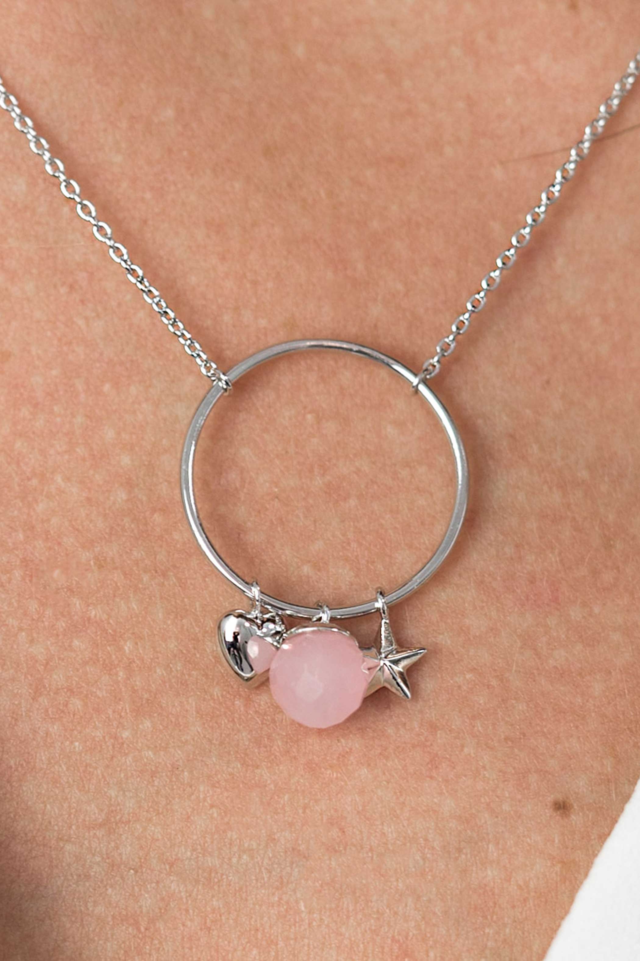 ZINZI Sterling Silver Necklace Round Pendant with Playful Charms Pink 45cm ZIC1878