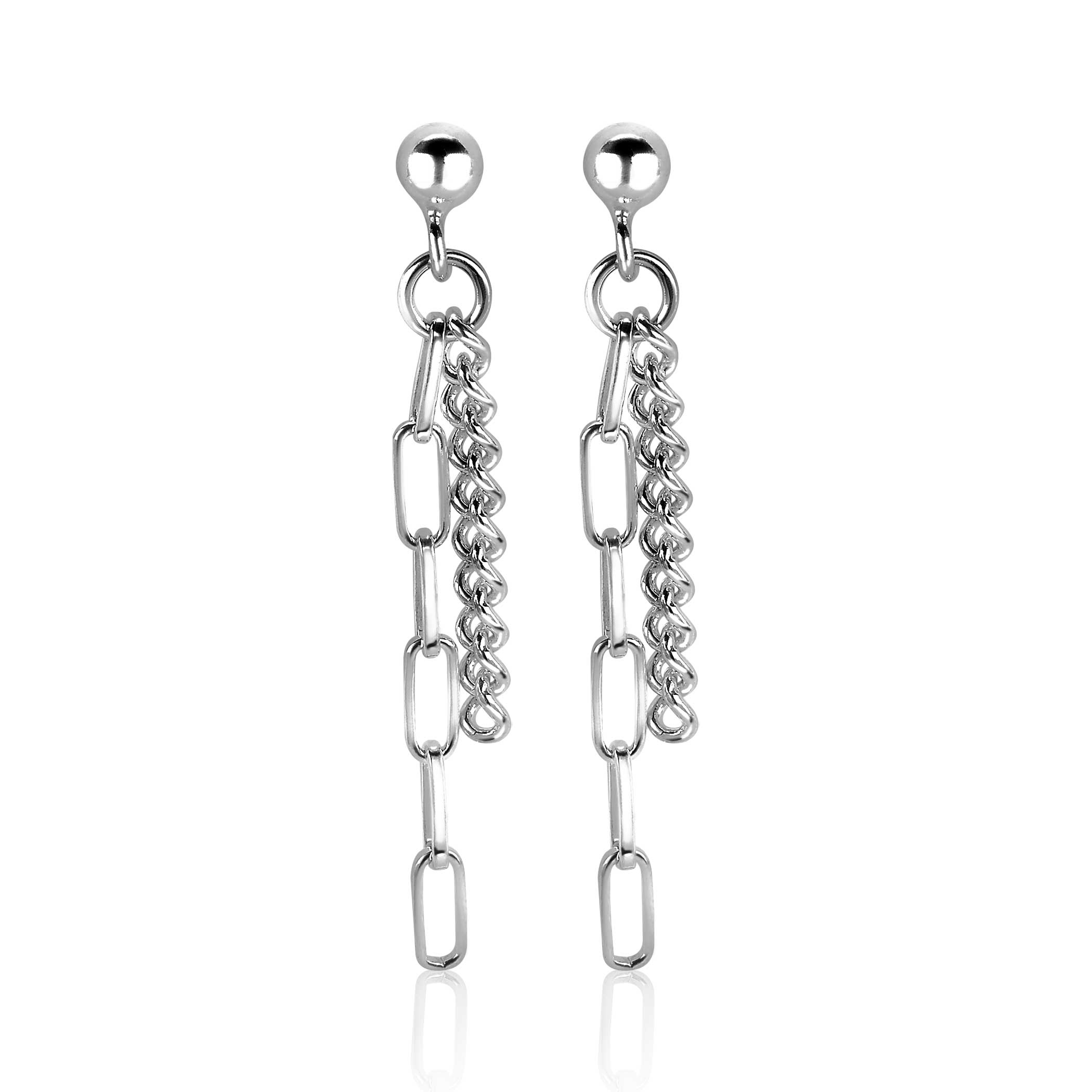 39mm ZINZI Sterling Silver Drop Earrings Paperclip and Curb Chains ZIO1988