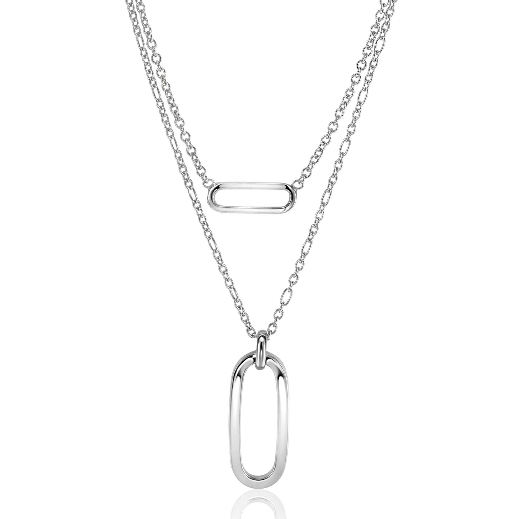 ZINZI Sterling Silver Multi-look Necklace 43cm Figaro and Rolo Chains with Open Oval Pendants ZIC2534