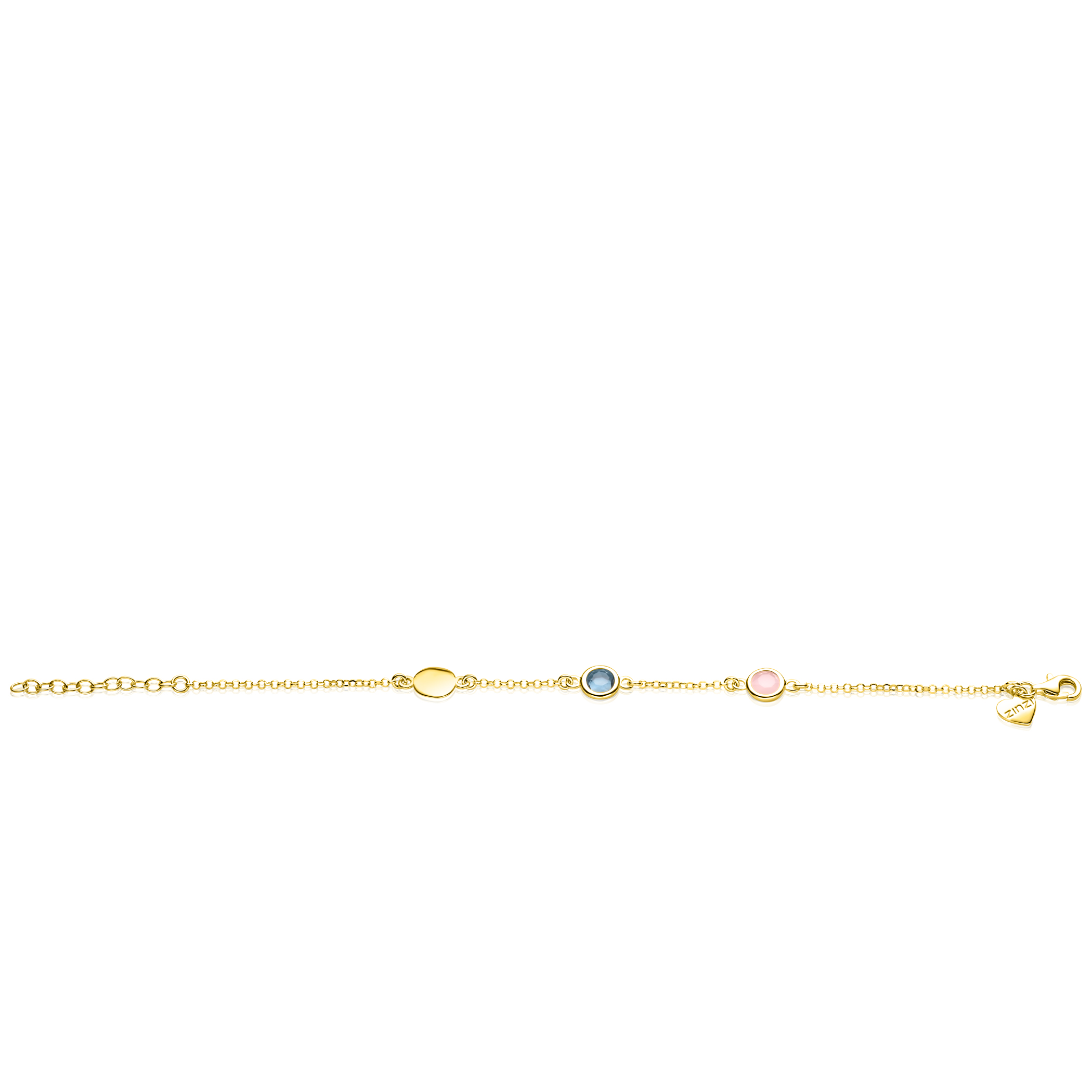 ZINZI zlv. armband gg.verg. blauw en roze kleursteen