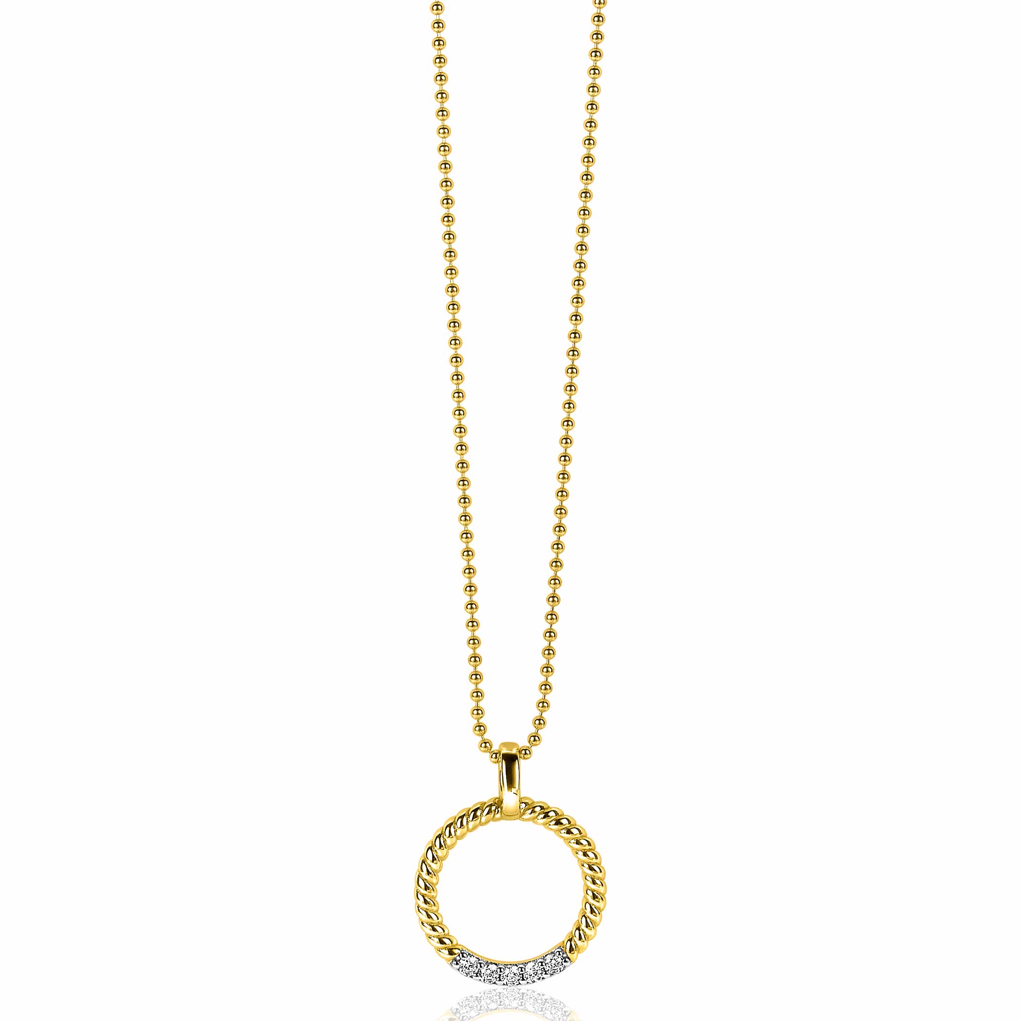 22mm ZINZI Gold Plated Sterling Silver Round Pendant Twist Design White Zirconia ZIH2128Y (excl. necklace)