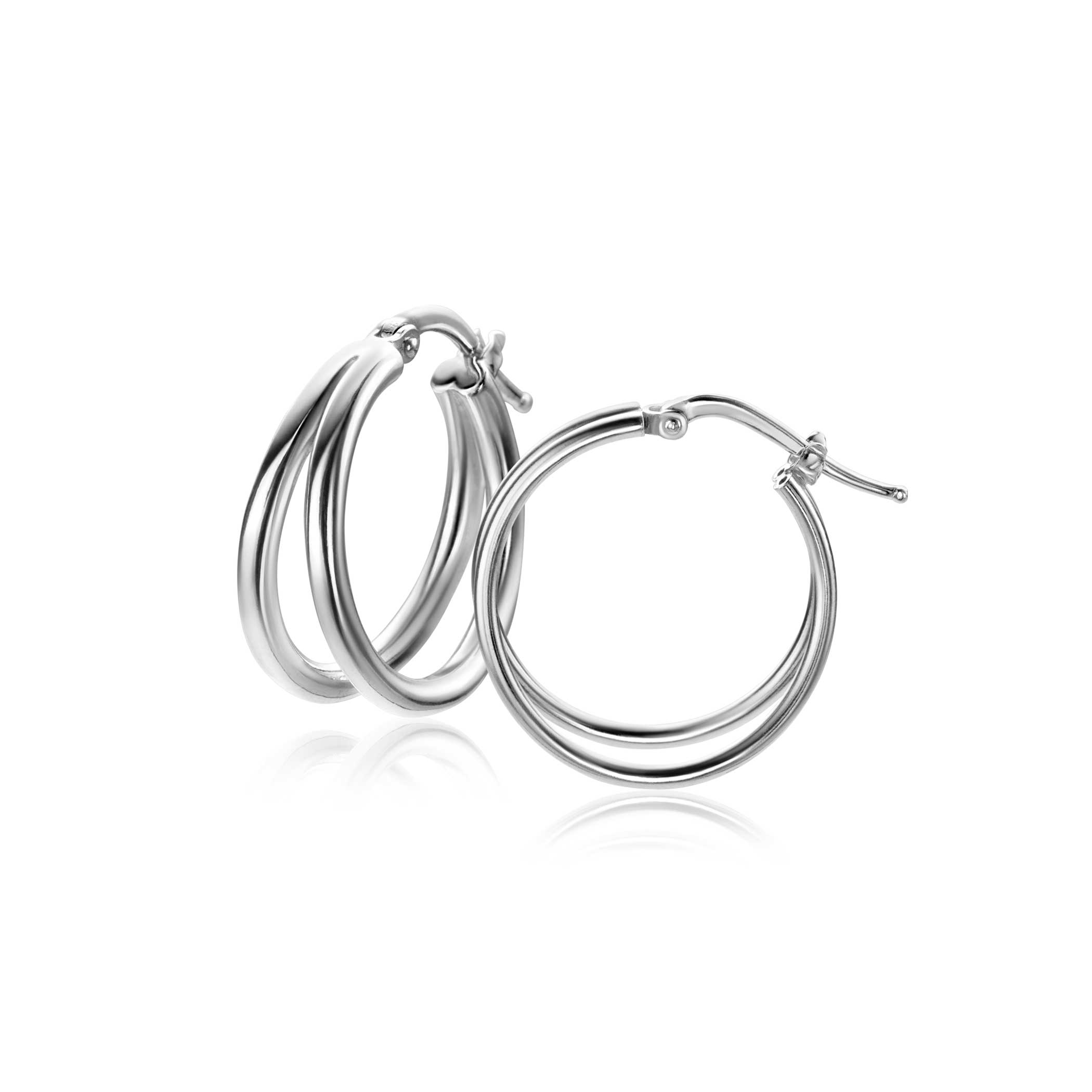 19mm ZINZI silver multi-look hoops with a trendy double tube and a practical top closure, ZIO-BF113