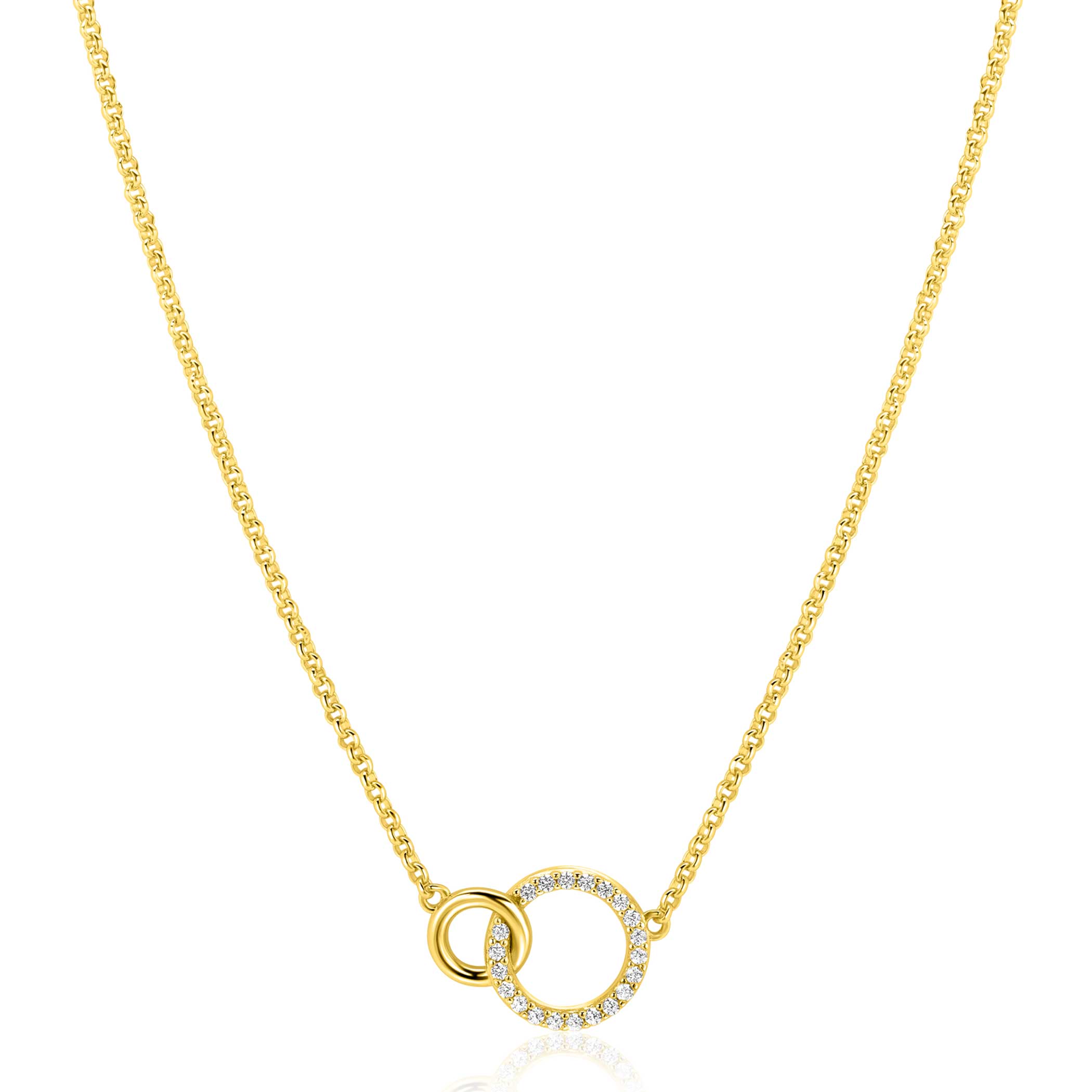 ZINZI Sterling Silver Gold Plated Necklace with 2 Connected Circles and White Zirconias ZIC1782Y