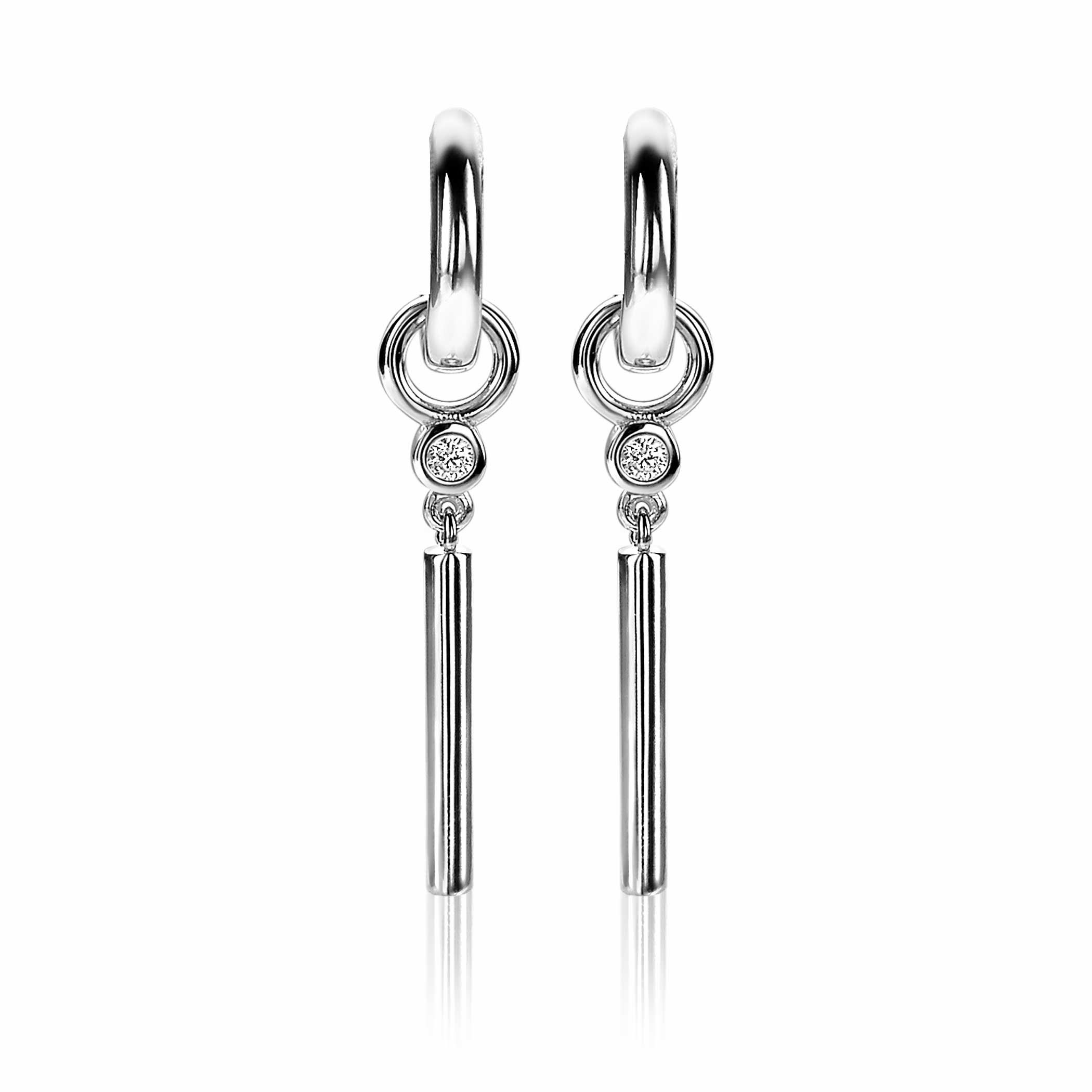 26mm ZINZI Sterling Silver Earrings Pendants Round Bar White Zirconia ZICH2143 (excl. hoop earrings)
