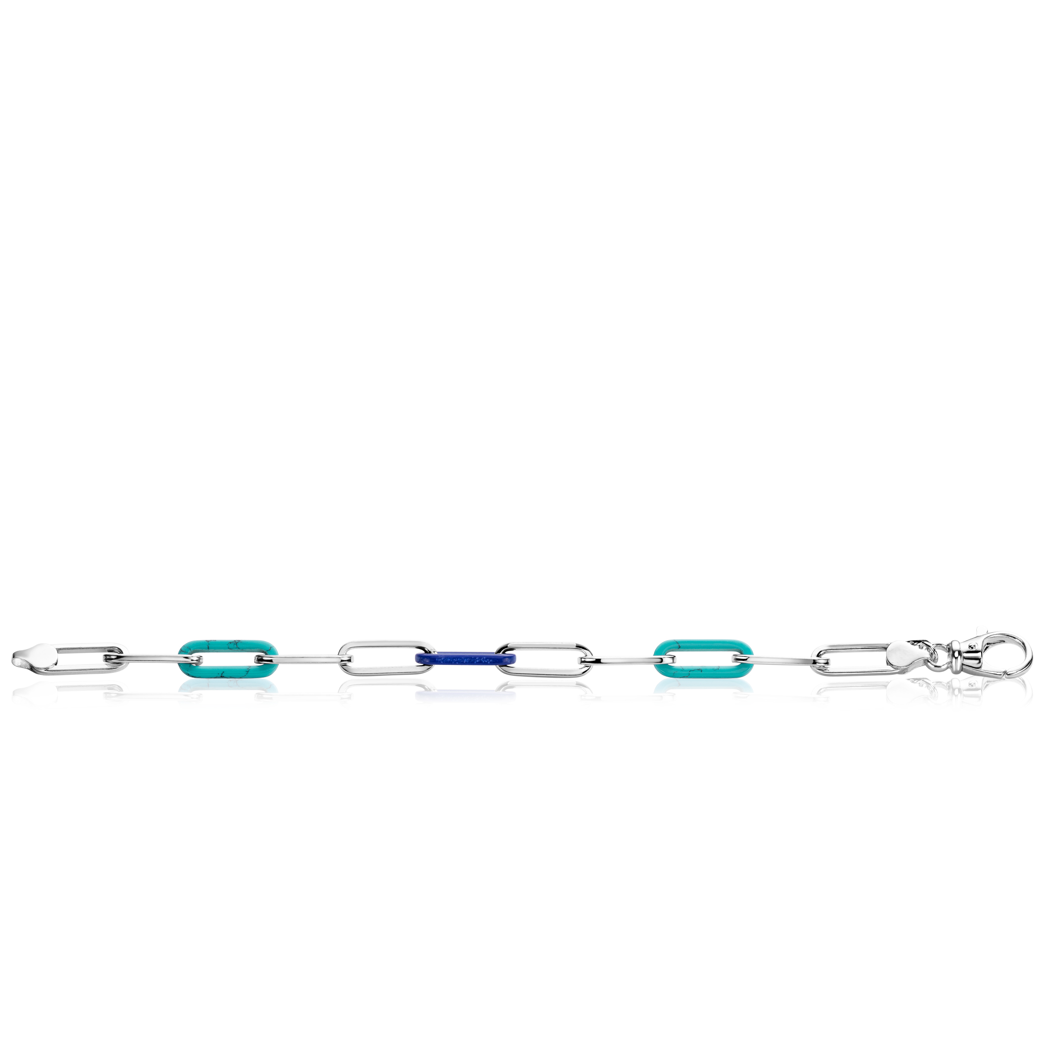 ZINZI Sterling Silver Paperclip Chain Bracelet with Trendy Chains in Turquoise and Lapis Blue 19cm ZIA2456