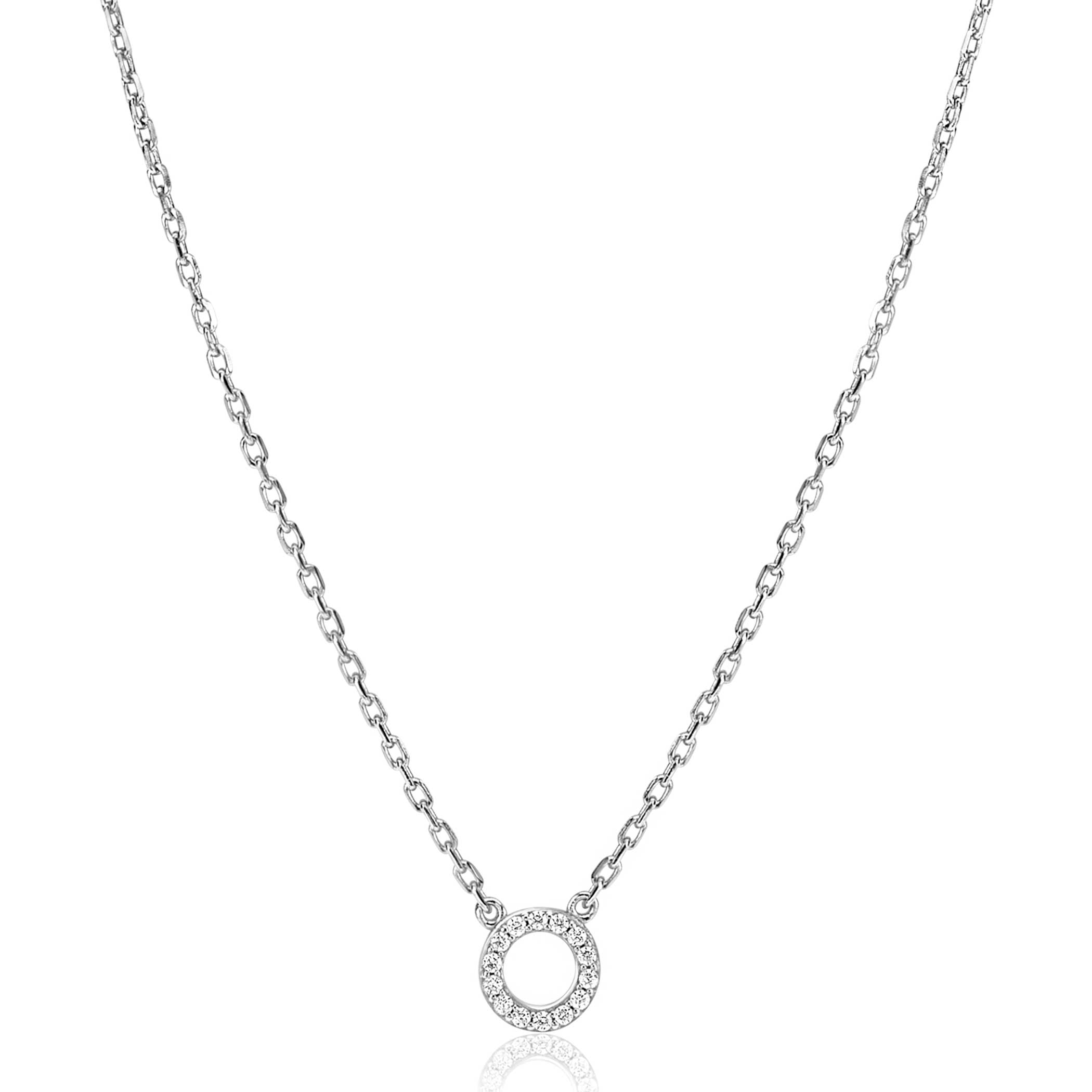 ZINZI Sterling Silver Necklace with Open Circle (7,5mm) Set with White Zirconias 40-45cm ZIC2550