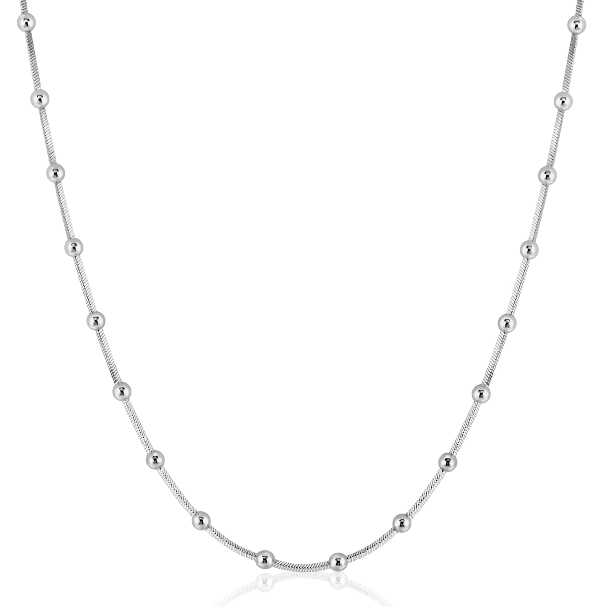 ZINZI Sterling Silver Snake Chain Necklace with Square Cut Chains and 40 Refined Shiny Beads (2,5mm width) 43-45cm ZIC2471