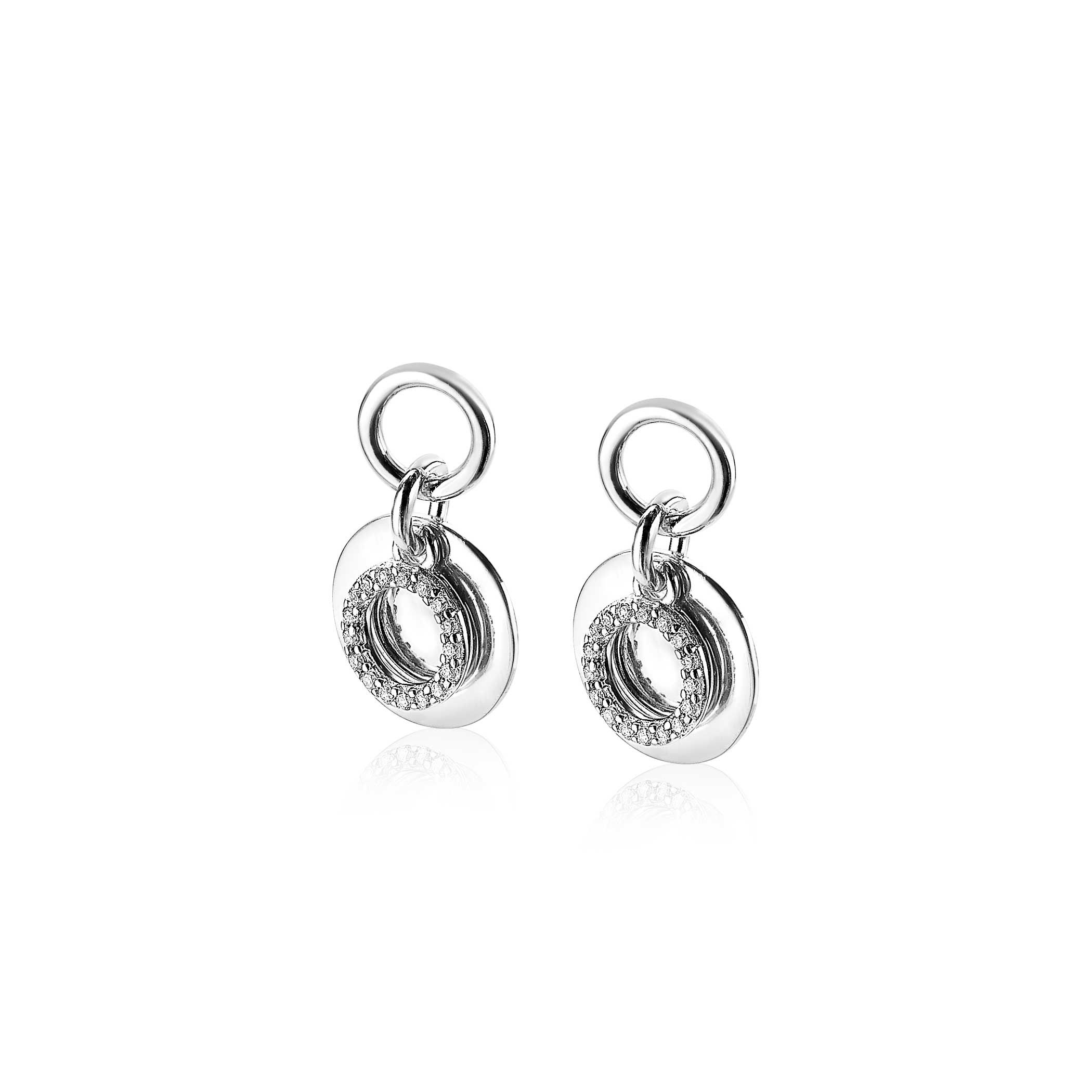 ZINZI Sterling Silver Earrings Pendants Coin and Open Circle White ZICH1769 (excl. hoop earrings)